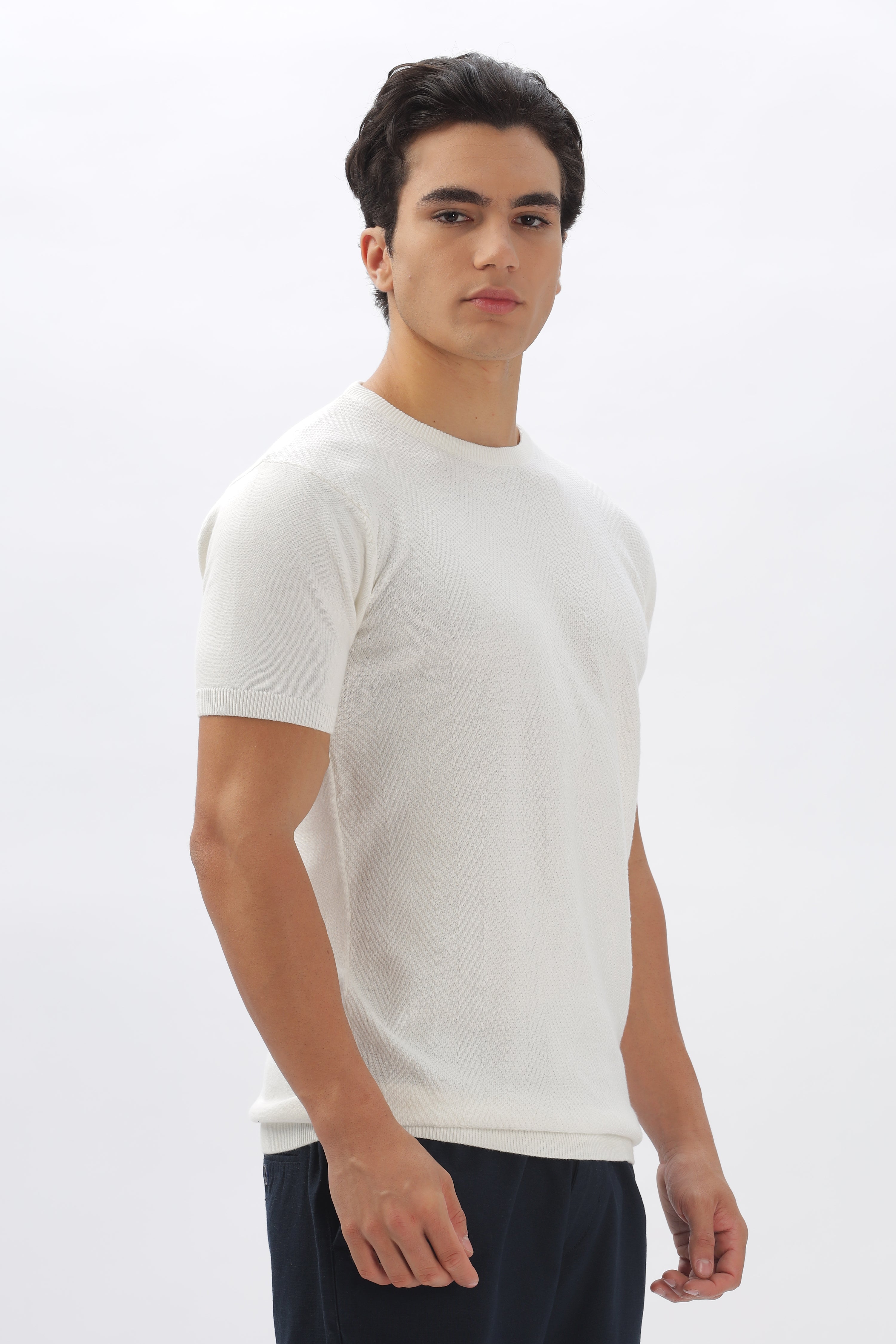 Color Hunt Men's Cotton White Half Sleeve Solid Knitted Tshirt - Colorhunt