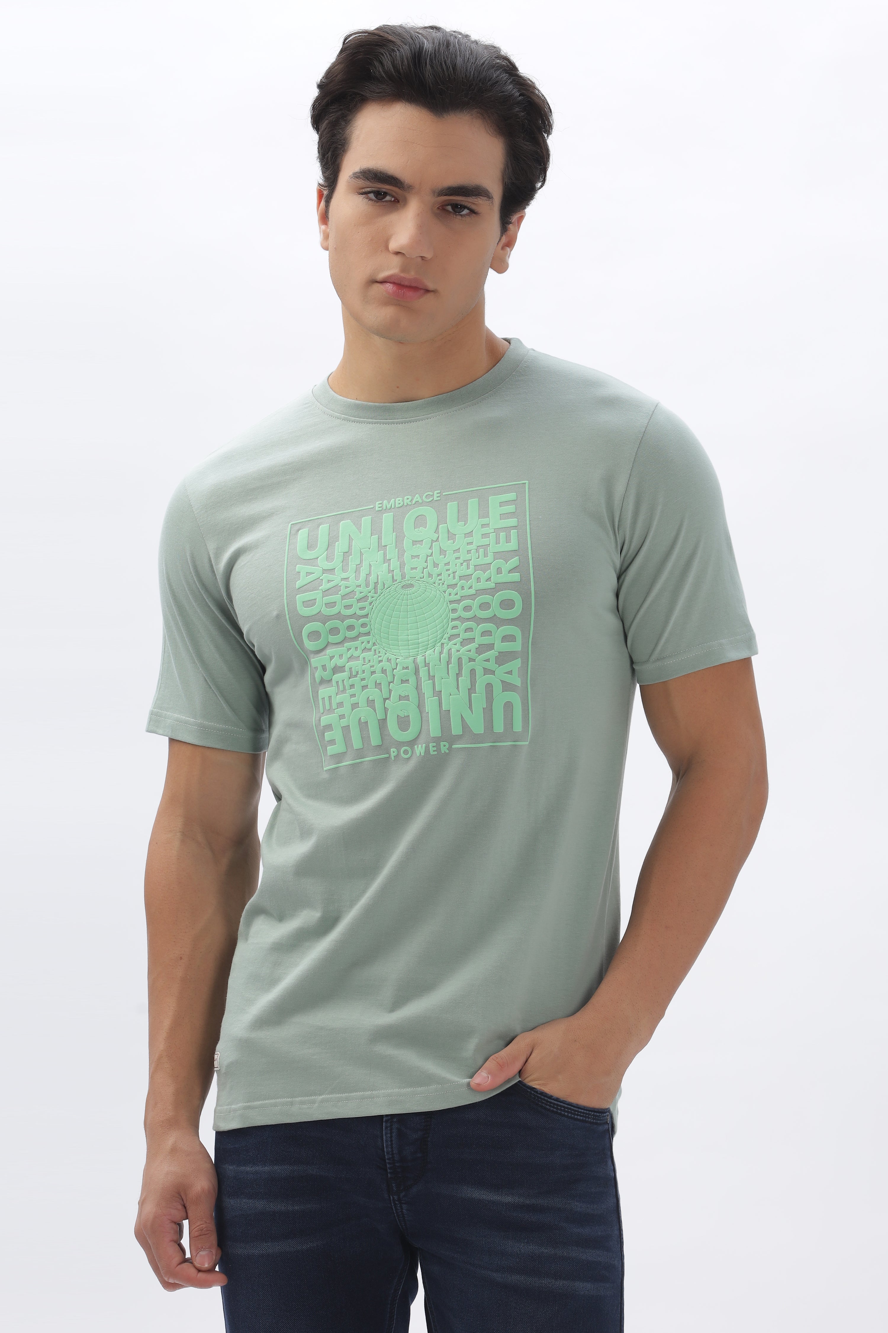 Color Hunt Men's Cotton Light Mint Half Sleeve Printed Regular Tshirt - Colorhunt