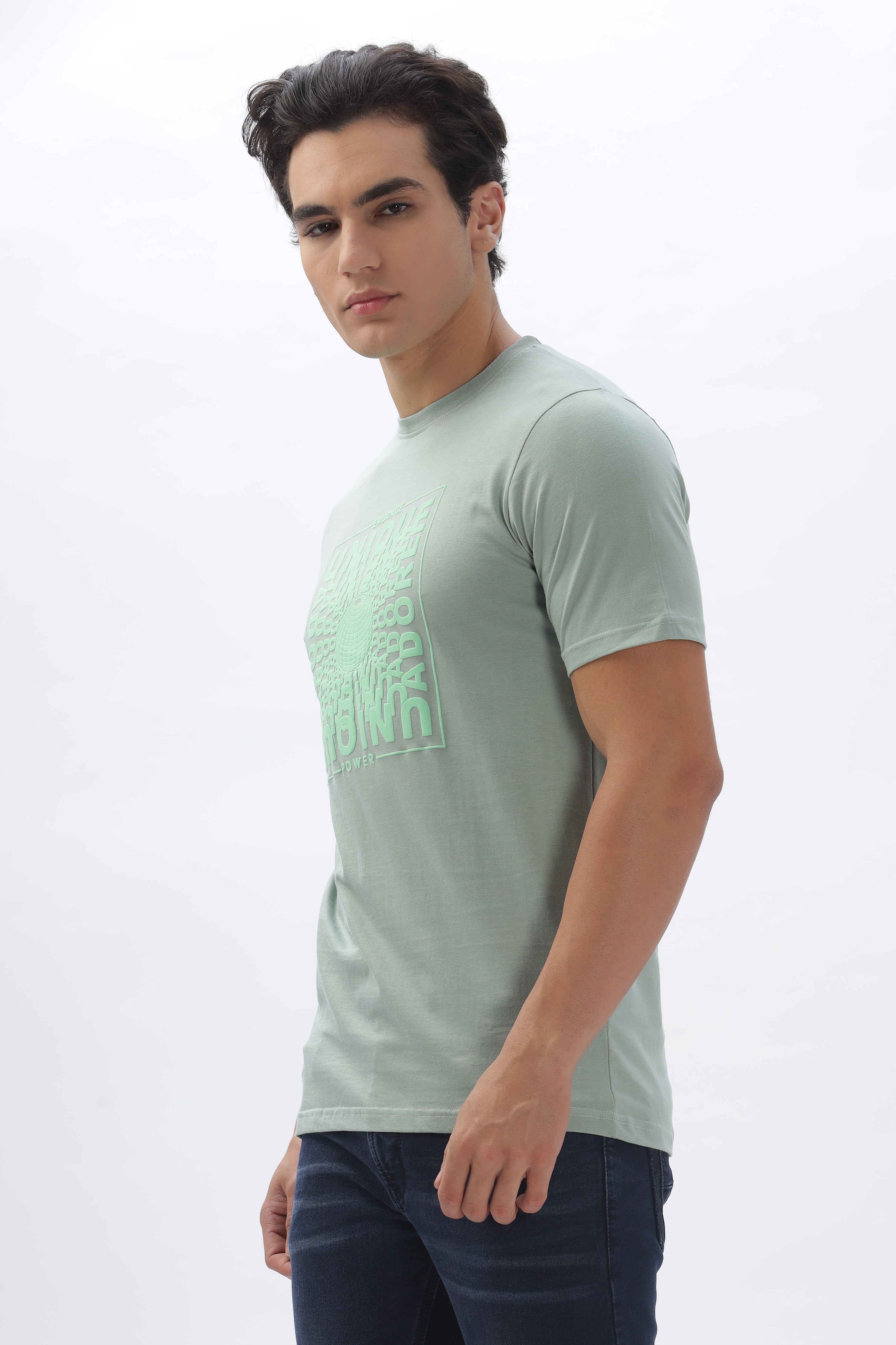 Color Hunt Men's Cotton Light Mint Half Sleeve Printed Regular Tshirt - Colorhunt