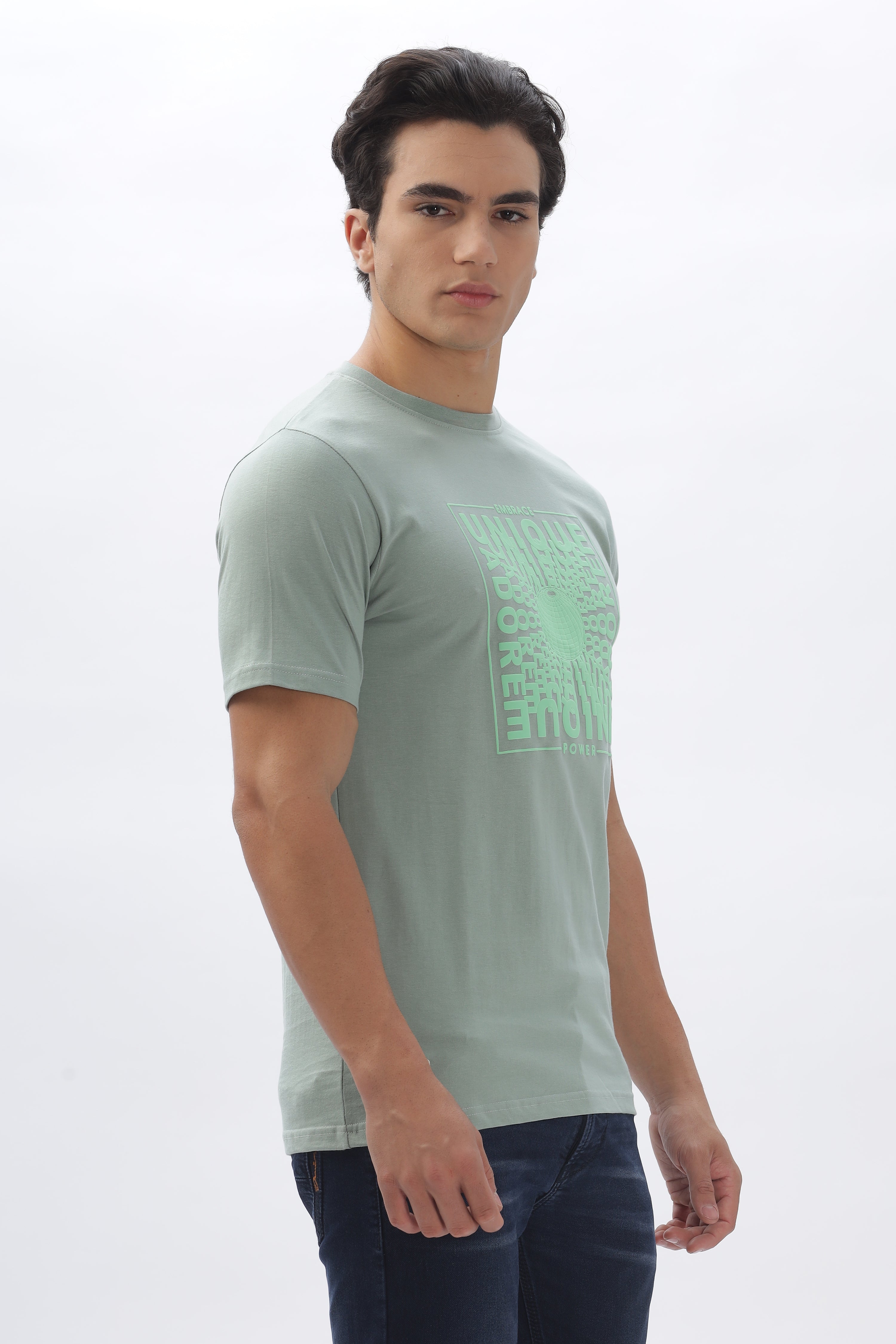 Color Hunt Men's Cotton Light Mint Half Sleeve Printed Regular Tshirt - Colorhunt