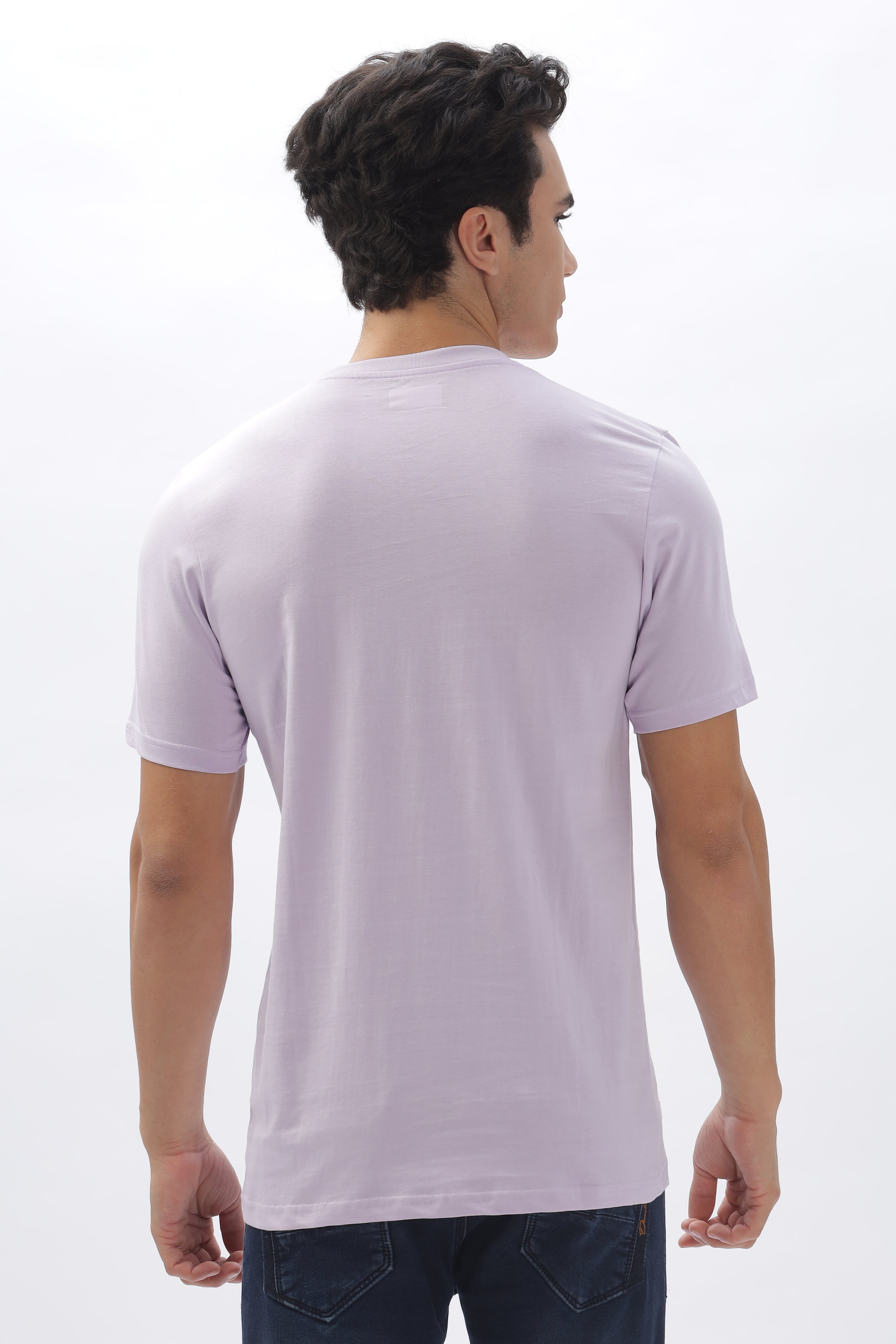 Color Hunt Men's Cotton Light Purple Half Sleeve Printed Regular Tshirt - Colorhunt