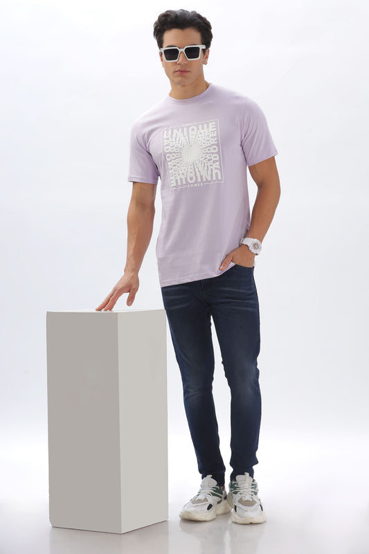 Color Hunt Men's Cotton Light Purple Half Sleeve Printed Regular Tshirt - Colorhunt