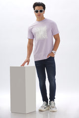 Color Hunt Men's Cotton Light Purple Half Sleeve Printed Regular Tshirt