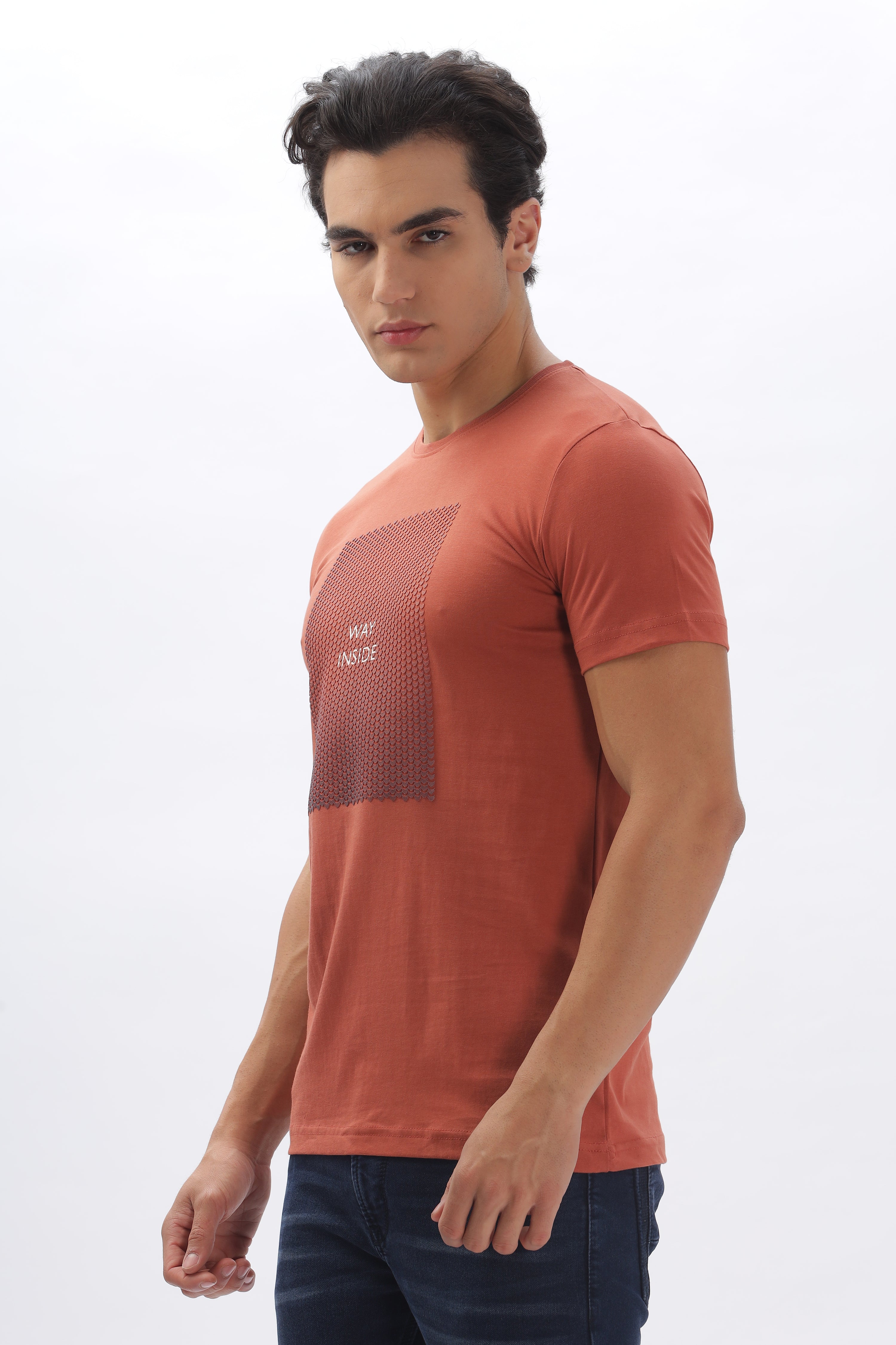 Color Hunt Men's Cotton Brick Red Half Sleeve Printed Regular Tshirt - Colorhunt