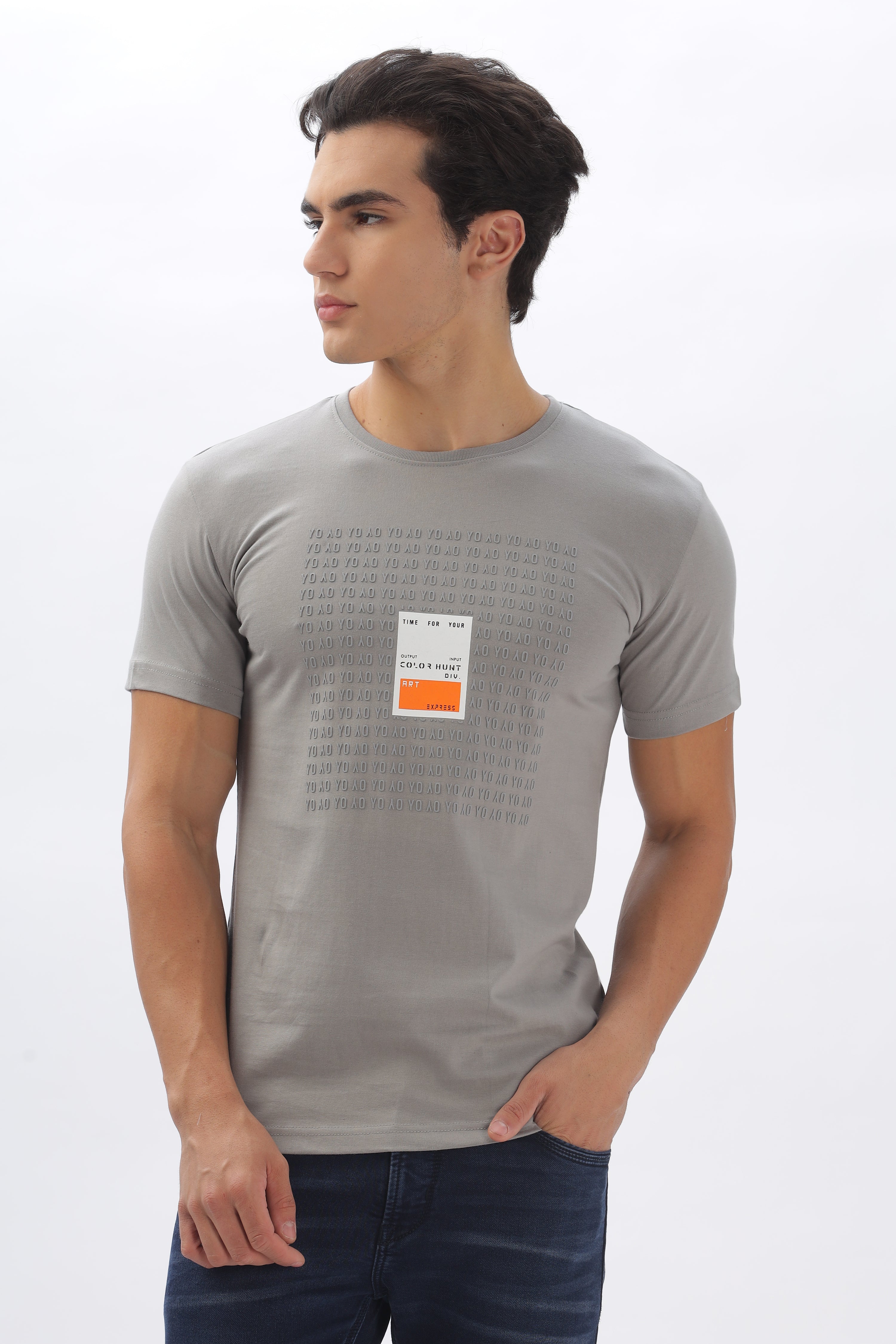 Color Hunt Men's Cotton Grey Half Sleeve Printed Regular Tshirt - Colorhunt