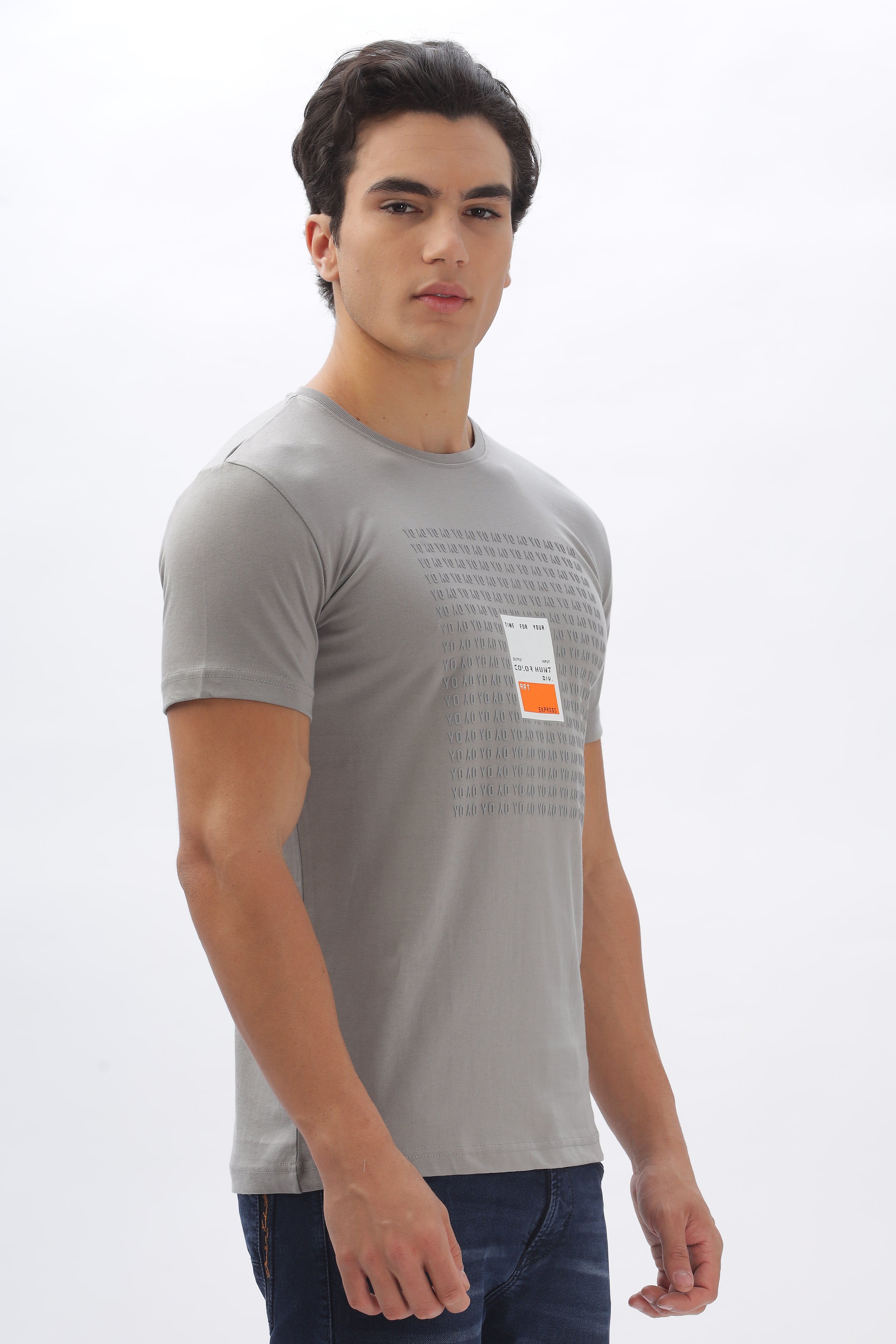 Color Hunt Men's Cotton Grey Half Sleeve Printed Regular Tshirt - Colorhunt