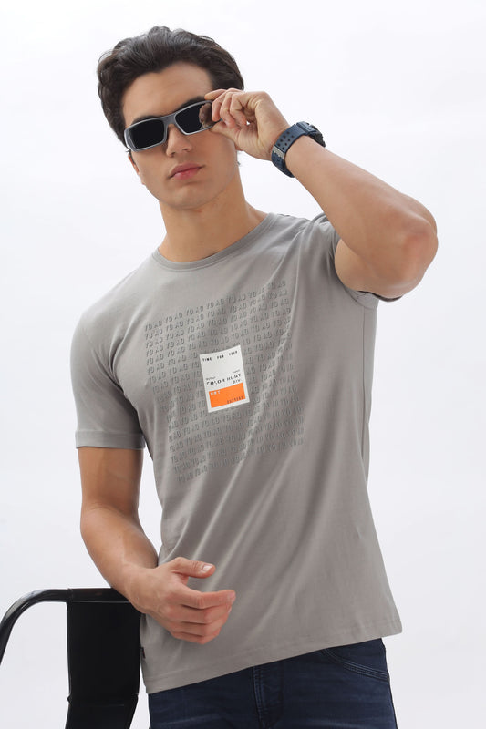 Color Hunt Men's Cotton Grey Half Sleeve Printed Regular Tshirt - Colorhunt