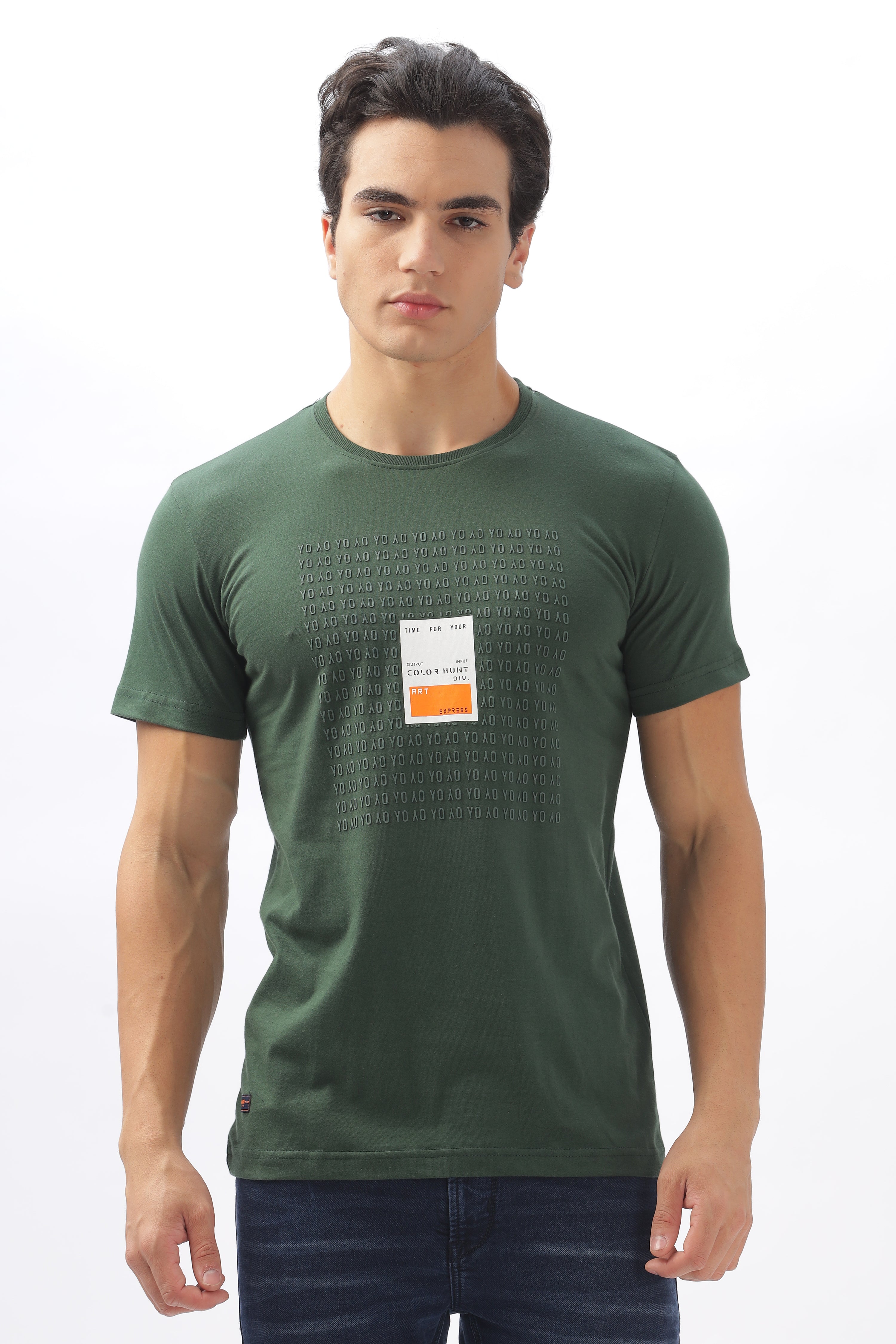 Color Hunt Men's Cotton Green Half Sleeve Printed Regular Tshirt - Colorhunt