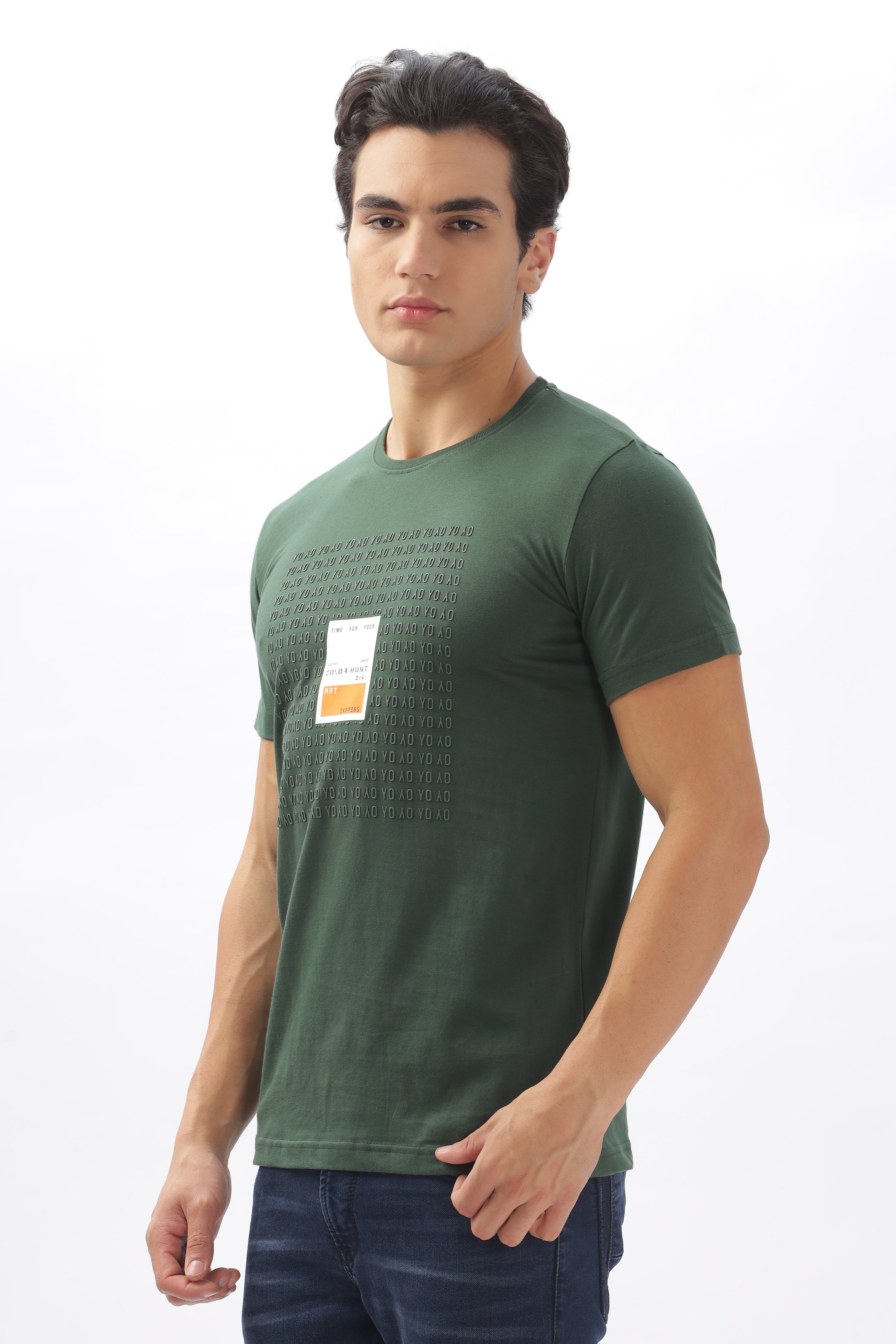 Color Hunt Men's Cotton Green Half Sleeve Printed Regular Tshirt - Colorhunt