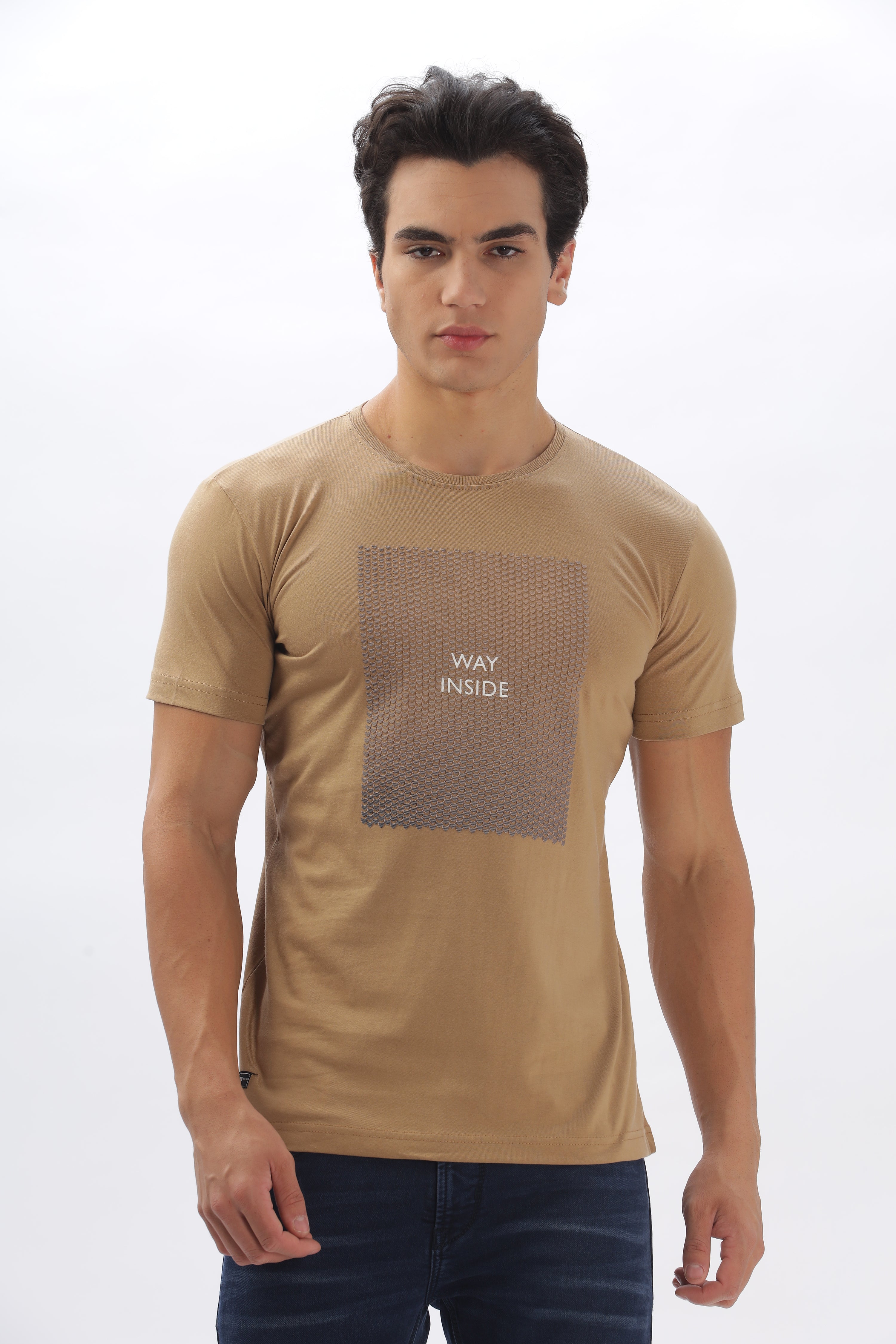 Color Hunt Men's Cotton Light Brown Half Sleeve Printed Regular Tshirt - Colorhunt