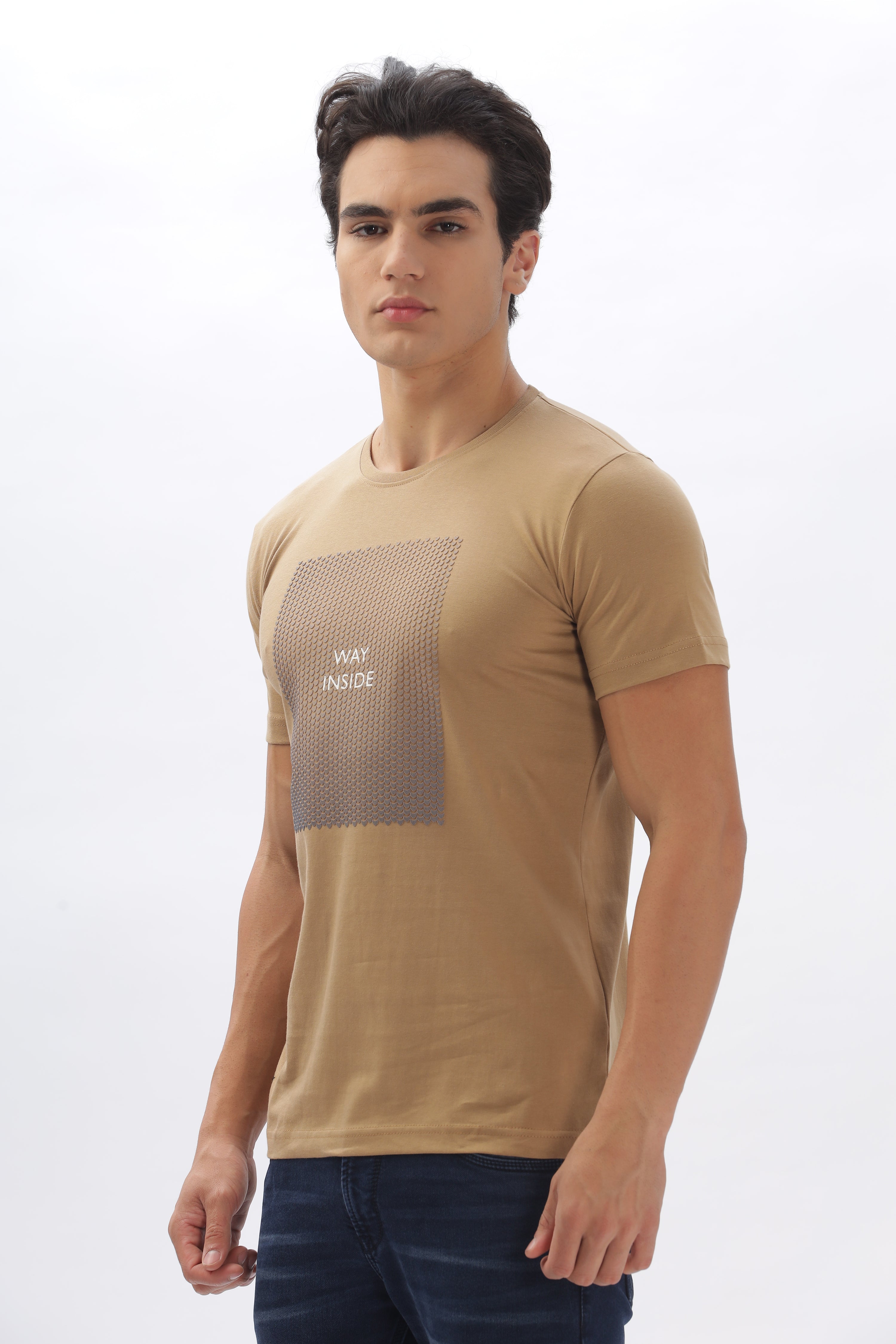 Color Hunt Men's Cotton Light Brown Half Sleeve Printed Regular Tshirt - Colorhunt