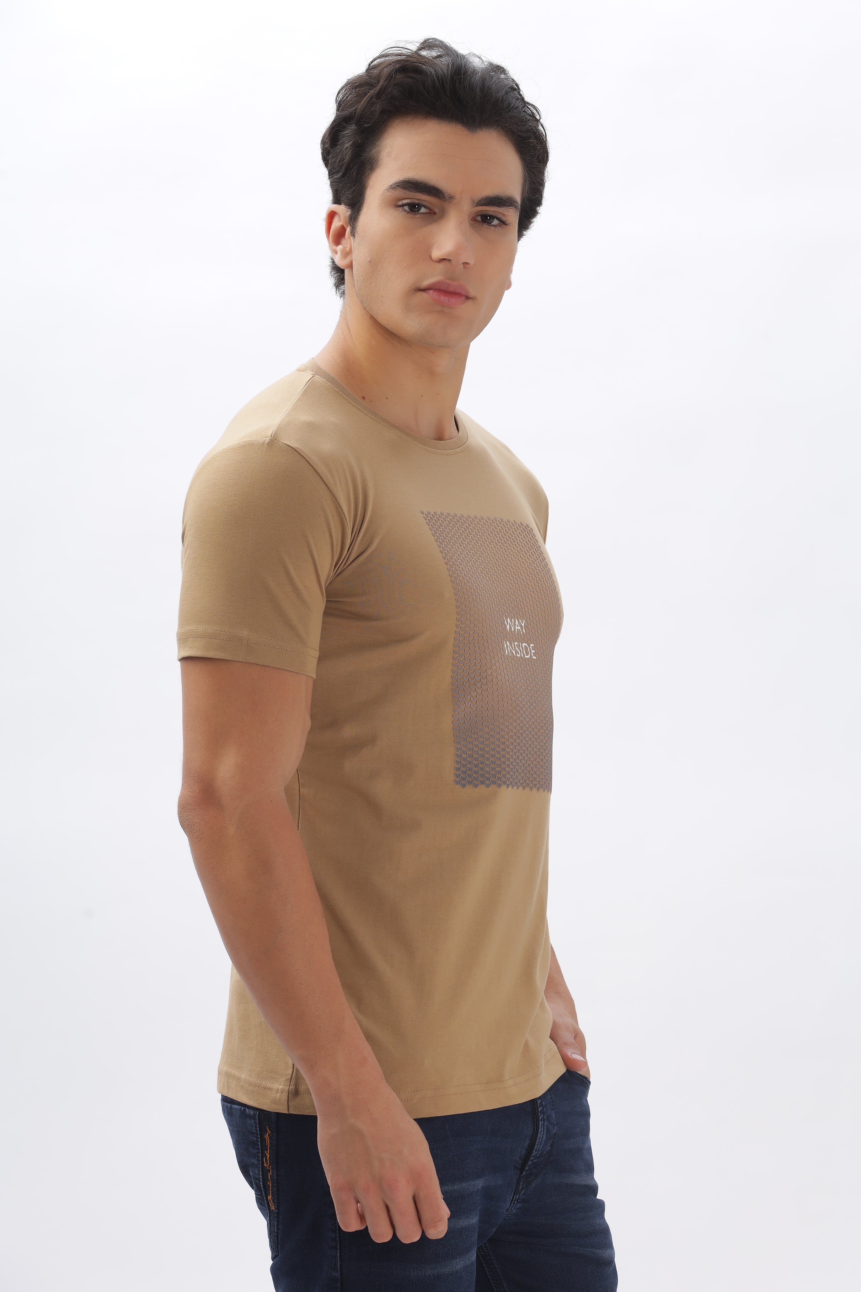 Color Hunt Men's Cotton Light Brown Half Sleeve Printed Regular Tshirt - Colorhunt