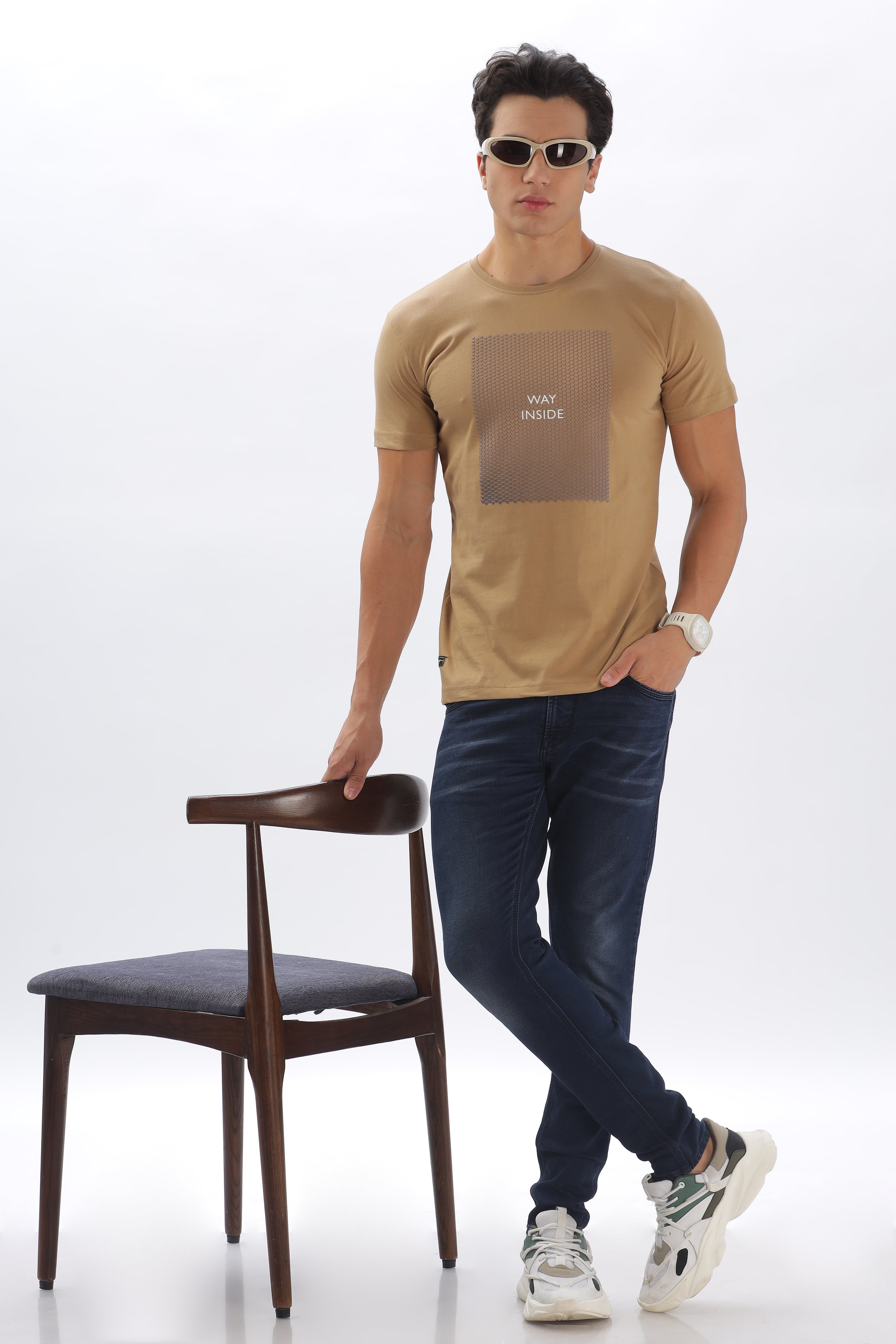 Color Hunt Men's Cotton Light Brown Half Sleeve Printed Regular Tshirt - Colorhunt