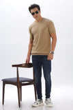 Color Hunt Men's Cotton Beige Half Sleeve Solid Knitted Tshirt - Colorhunt