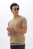 Color Hunt Men's Cotton Beige Half Sleeve Solid Knitted Tshirt - Colorhunt