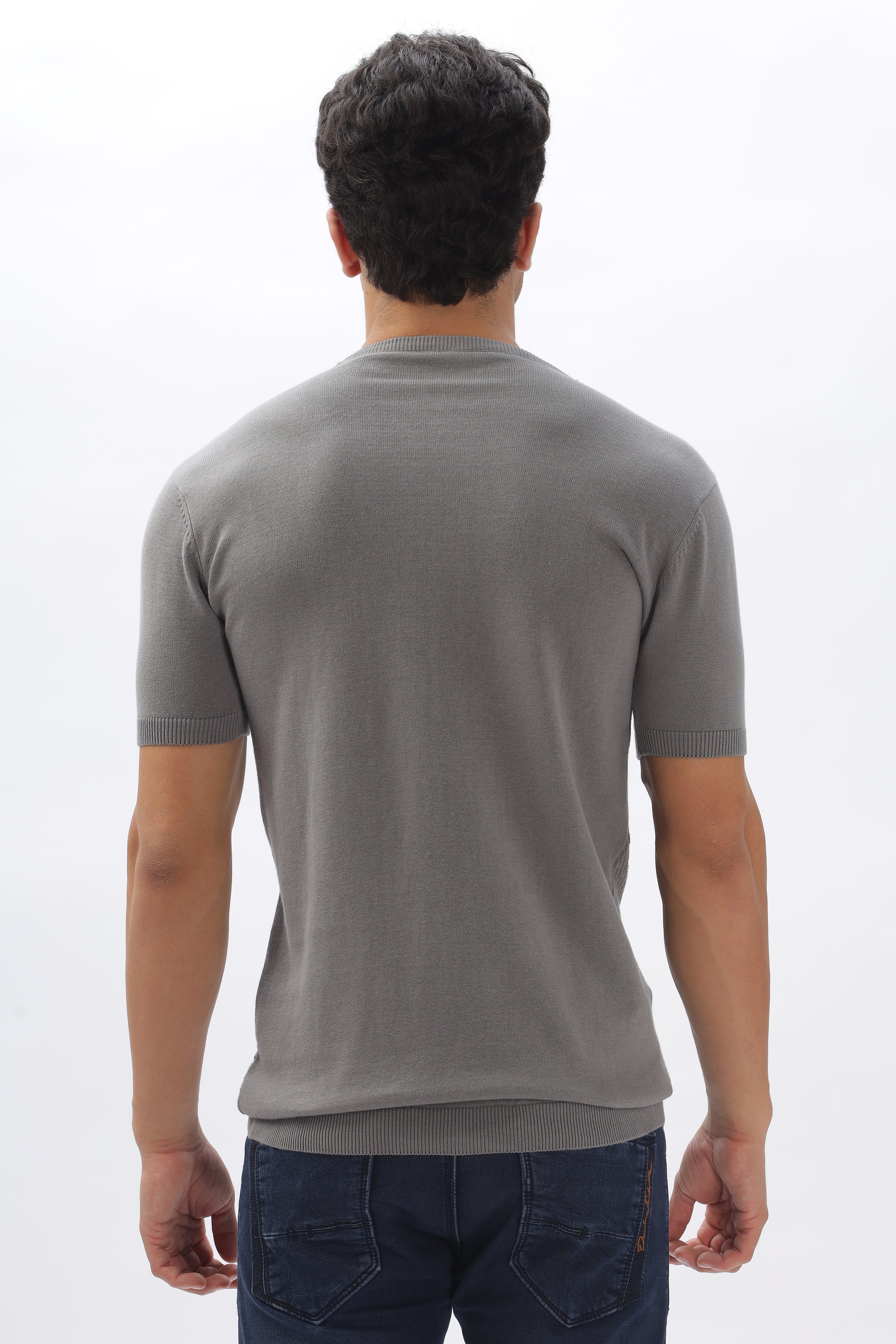 Color Hunt Men's Cotton Grey Half Sleeve Solid Knitted Tshirt - Colorhunt