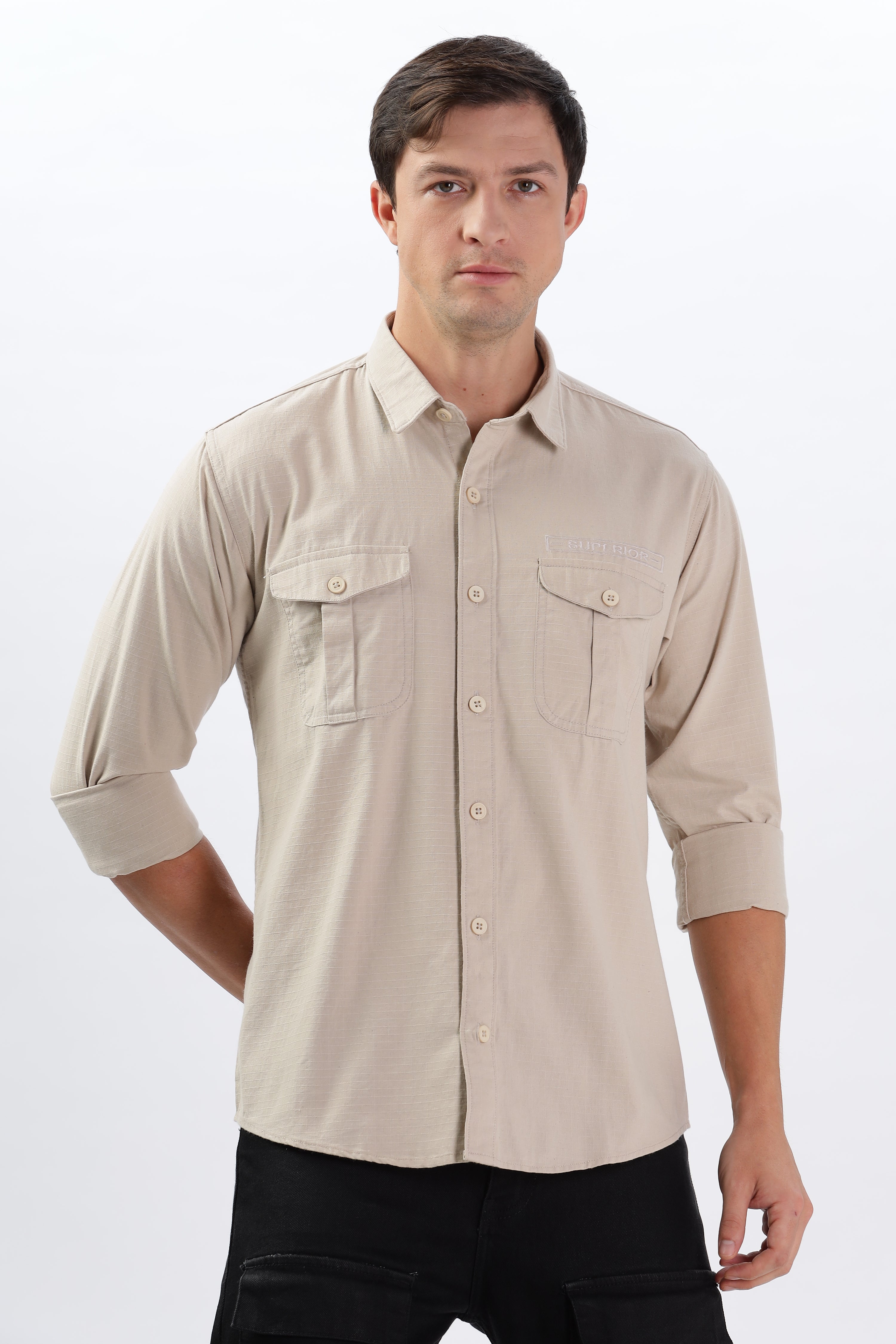 Color Hunt Men's Cream Full Sleeve nan Shirt