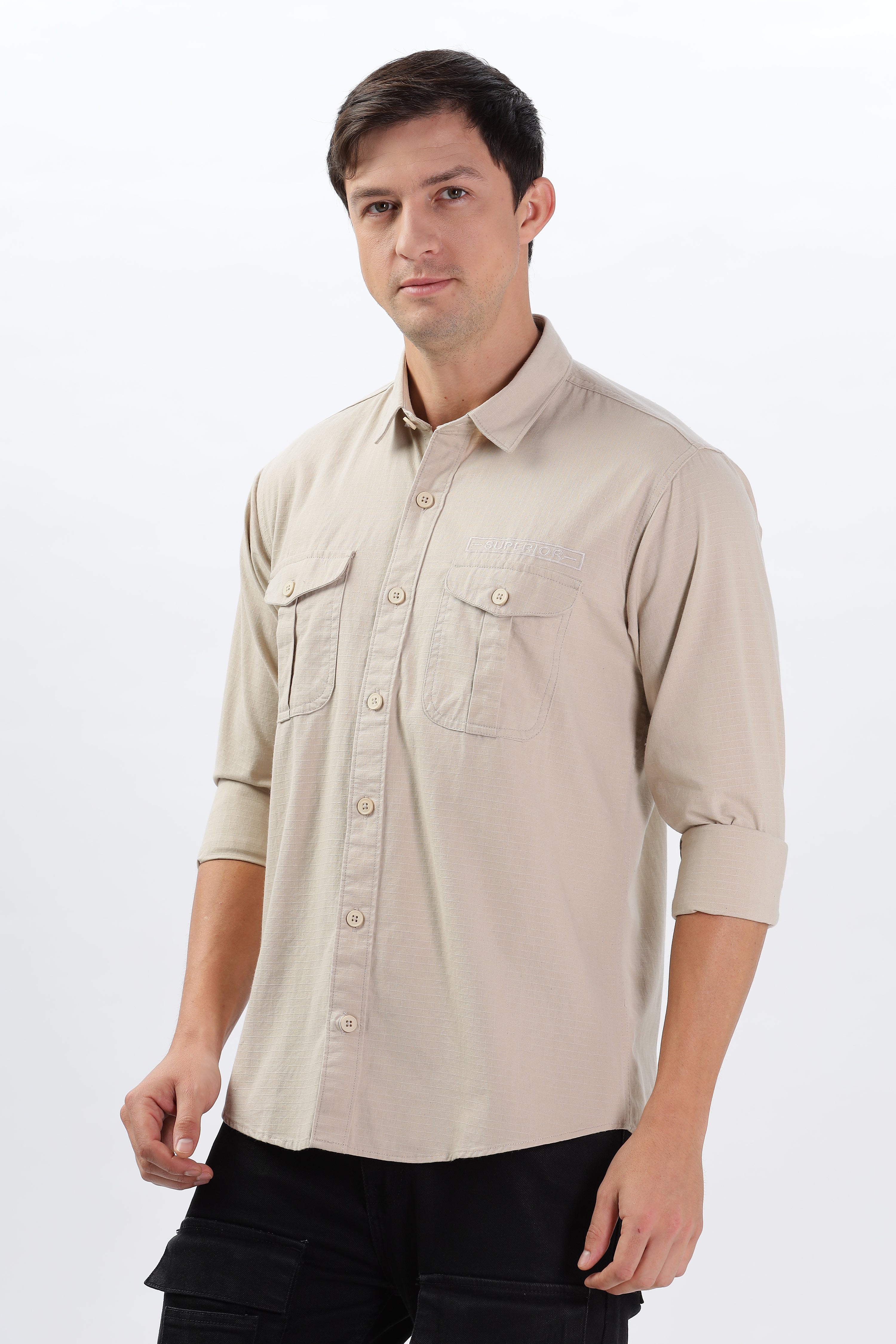 Color Hunt Men's Cream Full Sleeve nan Shirt