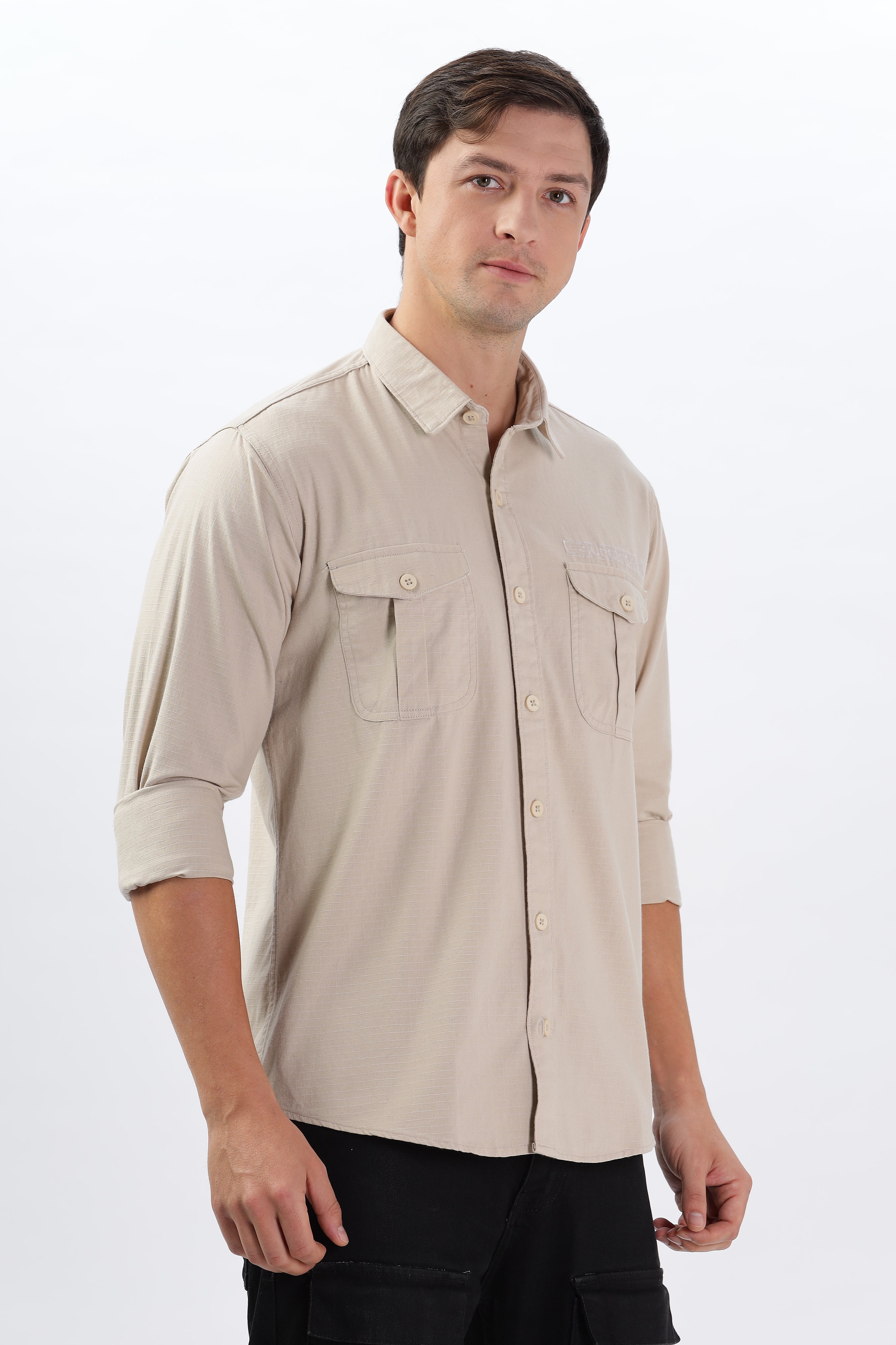 Color Hunt Men's Cream Full Sleeve nan Shirt