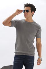 Color Hunt Men's Cotton Grey Half Sleeve Solid Knitted Tshirt