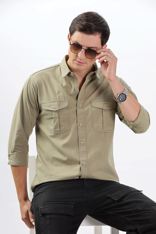 Color Hunt Men's Light Olive Green Full Sleeve nan Shirt - Colorhunt