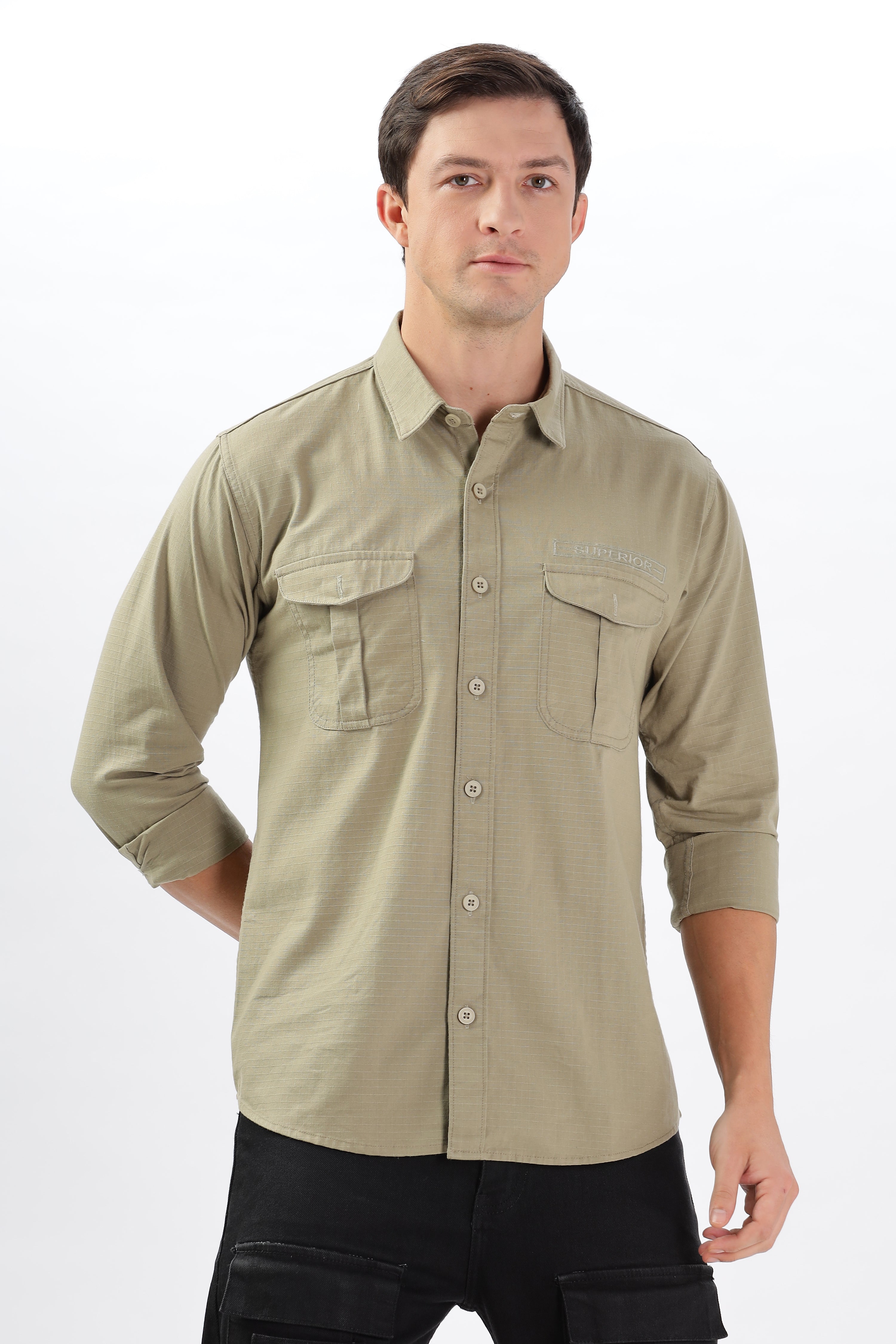 Color Hunt Men's Light Olive Green Full Sleeve nan Shirt