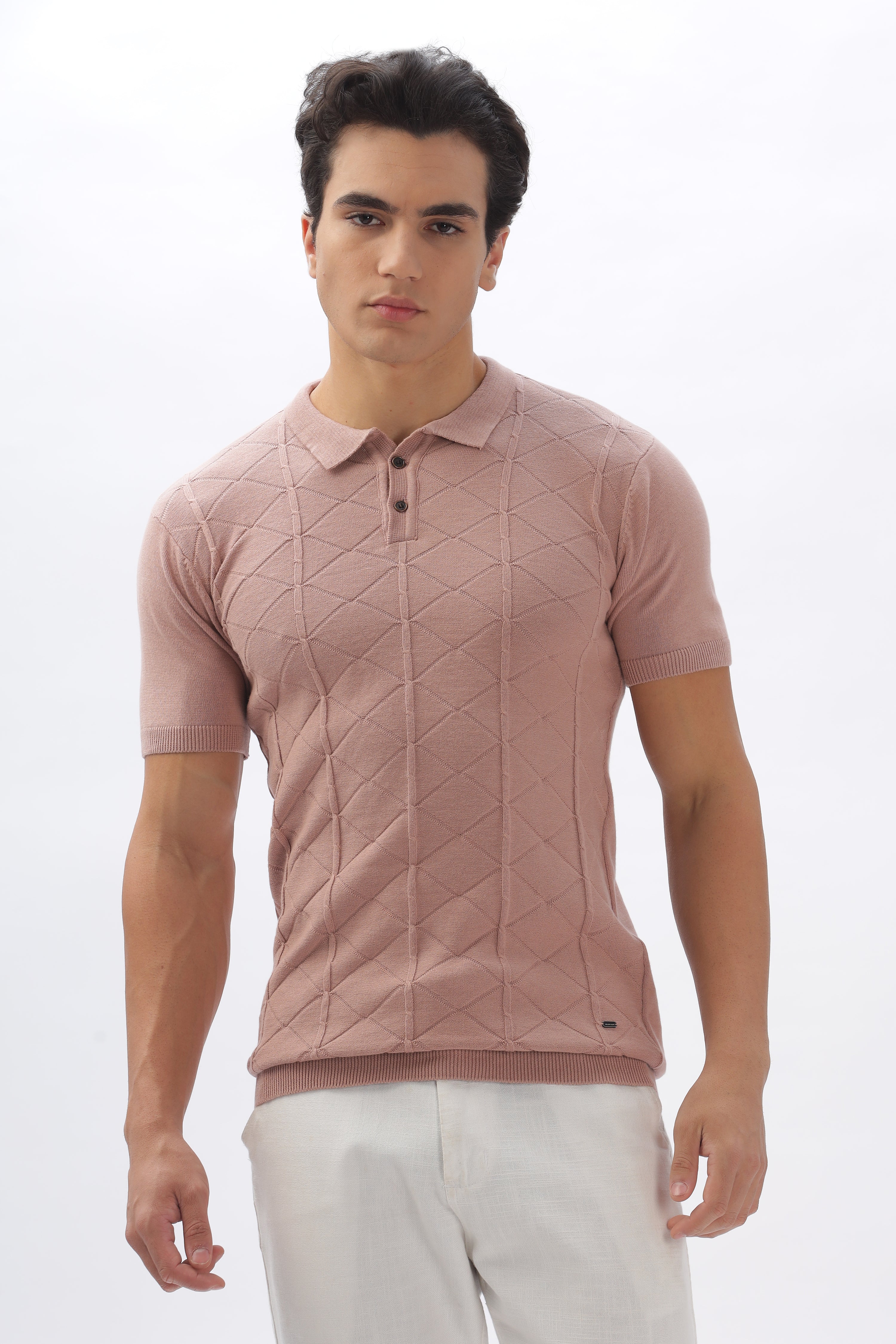 Color Hunt Men's Cotton Pink Half Sleeve Solid Knitted Polo T-shirt - Colorhunt