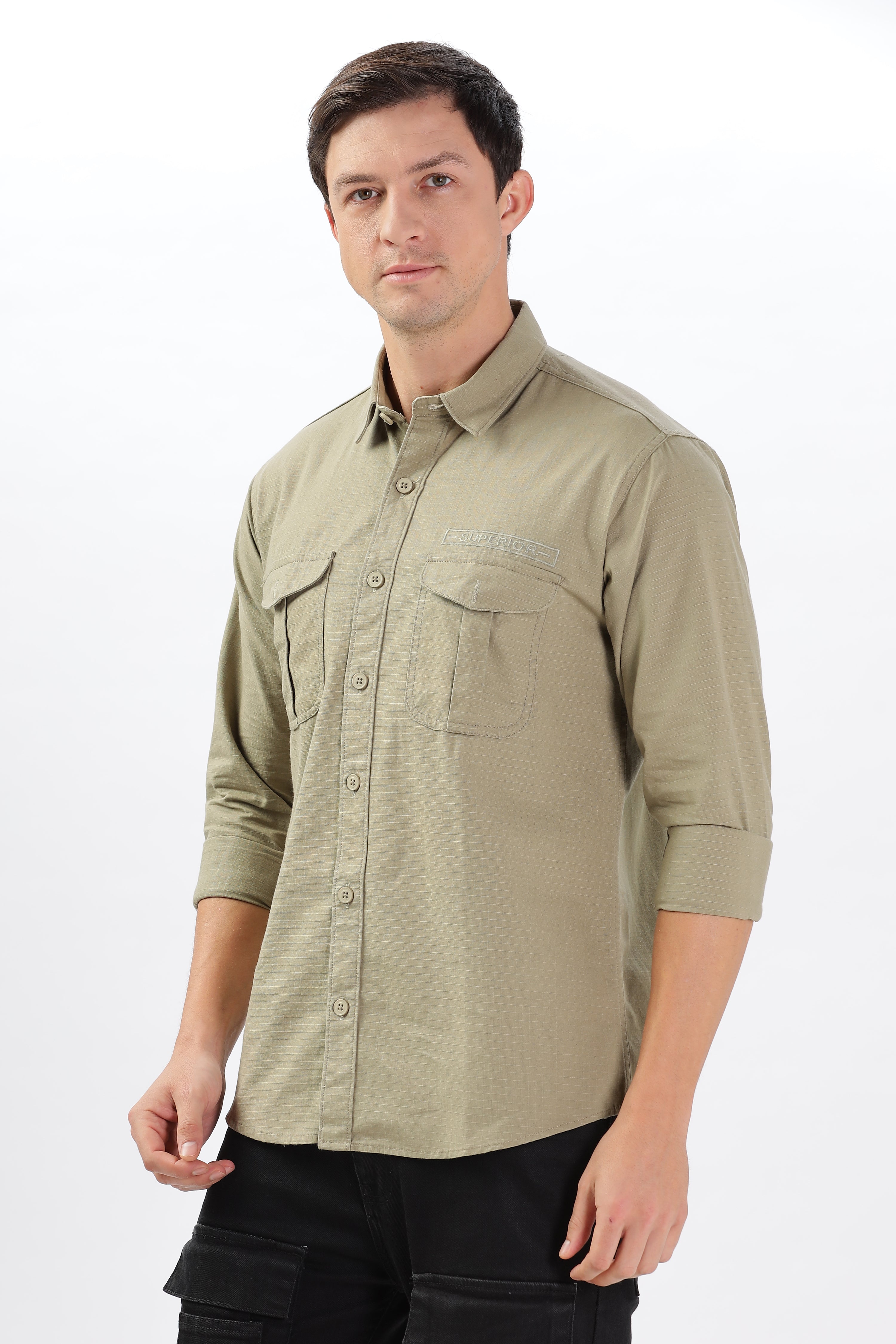 Color Hunt Men's Light Olive Green Full Sleeve nan Shirt