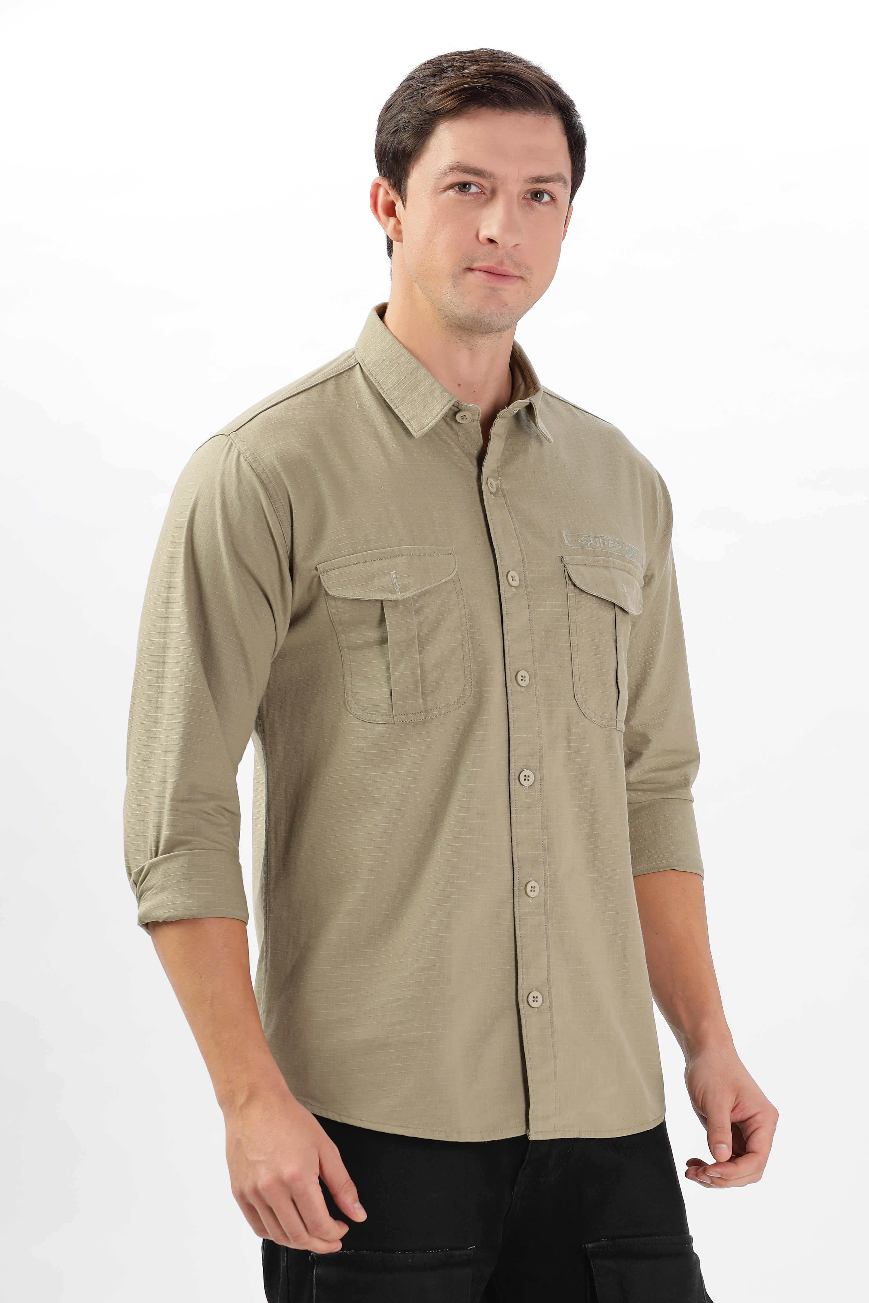 Color Hunt Men's Light Olive Green Full Sleeve nan Shirt