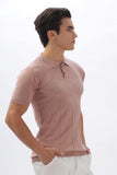 Color Hunt Men's Cotton Pink Half Sleeve Solid Knitted Polo T-shirt - Colorhunt