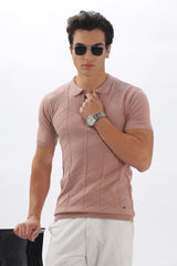 Color Hunt Men's Cotton Pink Half Sleeve Solid Knitted Polo T-shirt