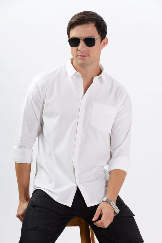 Color Hunt Men's White Full Sleeve Regular Fit Shirt - Colorhunt