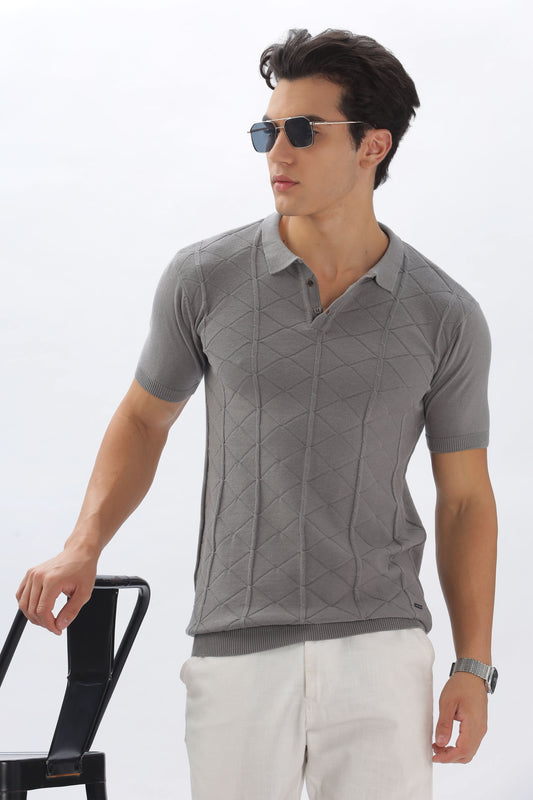 Color Hunt Men's Cotton Grey Half Sleeve Solid Knitted Polo T-shirt - Colorhunt