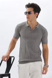 Color Hunt Men's Cotton Grey Half Sleeve Solid Knitted Polo T-shirt - Colorhunt