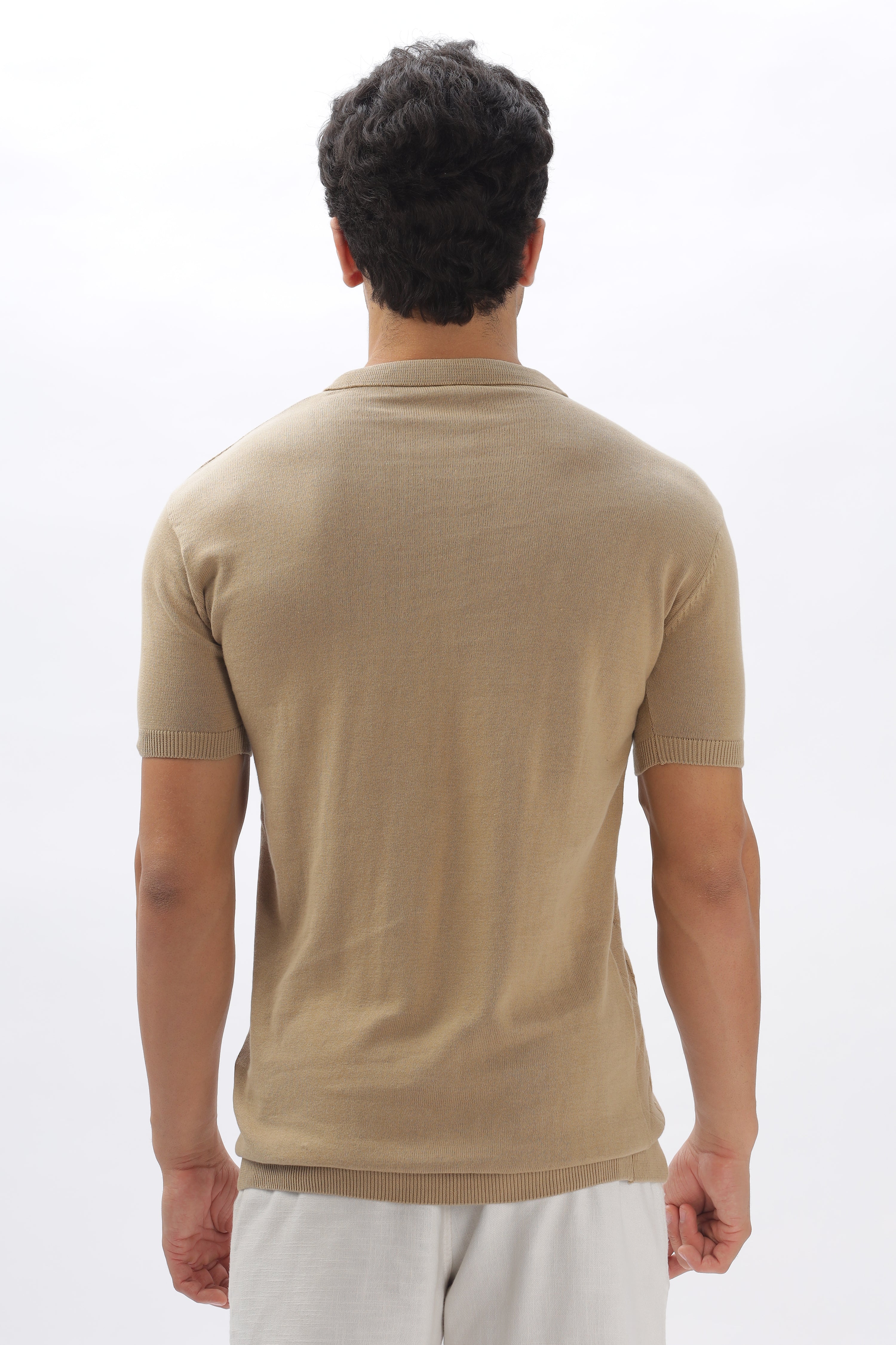 Color Hunt Men's Cotton Beige Half Sleeve Solid Knitted Polo T-shirt - Colorhunt