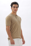 Color Hunt Men's Cotton Beige Half Sleeve Solid Knitted Polo T-shirt - Colorhunt