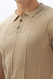 Color Hunt Men's Cotton Beige Half Sleeve Solid Knitted Polo T-shirt - Colorhunt