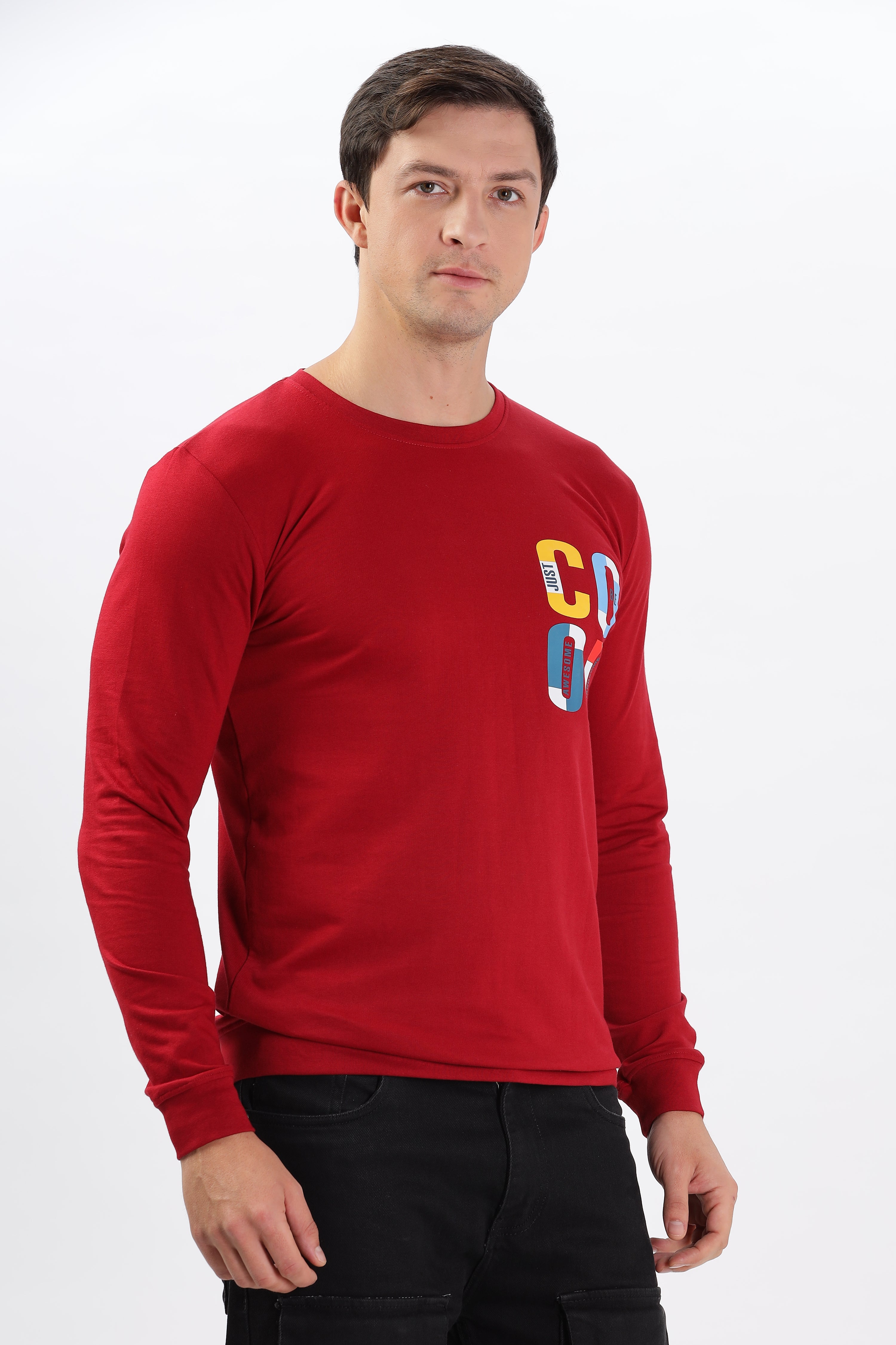 Color Hunt Men's Dark Red Full Sleeve Regular Fit Sweatshirt