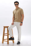 Color Hunt Men's Cotton Beige Half Sleeve Solid Knitted Polo T-shirt - Colorhunt