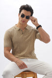 Color Hunt Men's Cotton Beige Half Sleeve Solid Knitted Polo T-shirt - Colorhunt