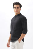 Color Hunt Men's Cotton Black Full Sleeve Solid Short Kurta - Colorhunt