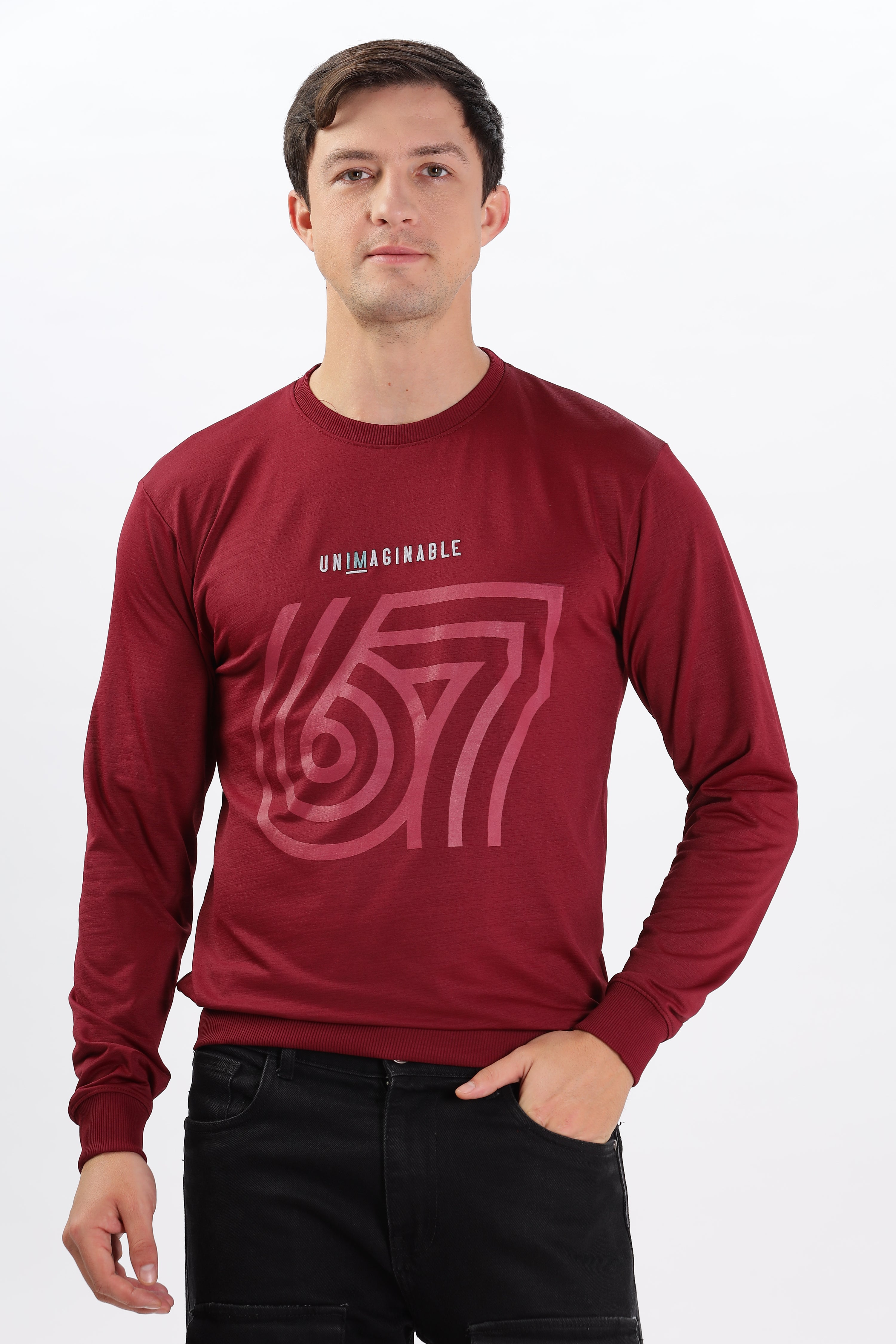 Color Hunt Men's Maroon Full Sleeve Regular Fit Sweatshirt