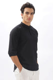 Color Hunt Men's Cotton Black Full Sleeve Solid Short Kurta - Colorhunt