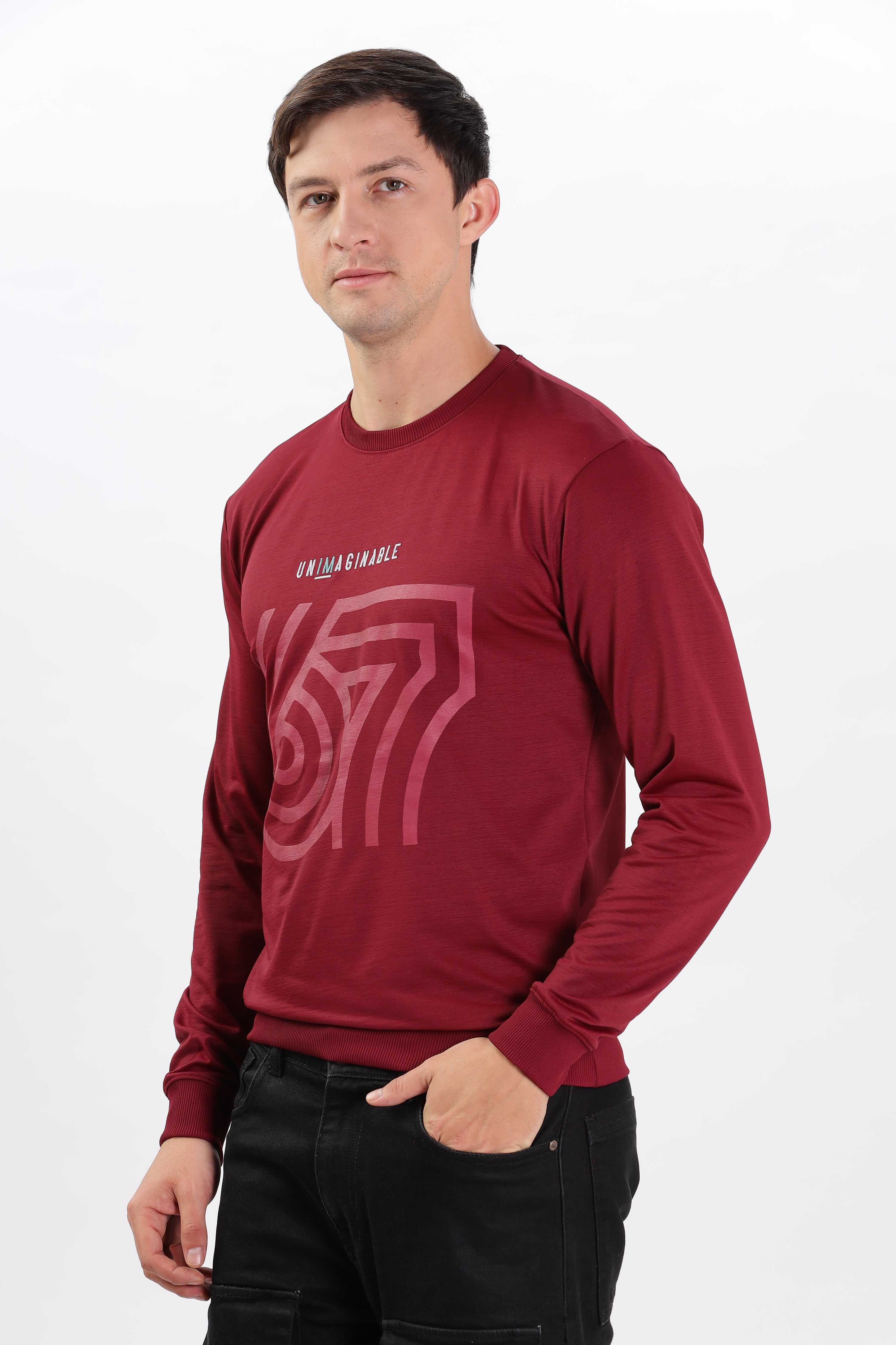 Color Hunt Men's Maroon Full Sleeve Regular Fit Sweatshirt