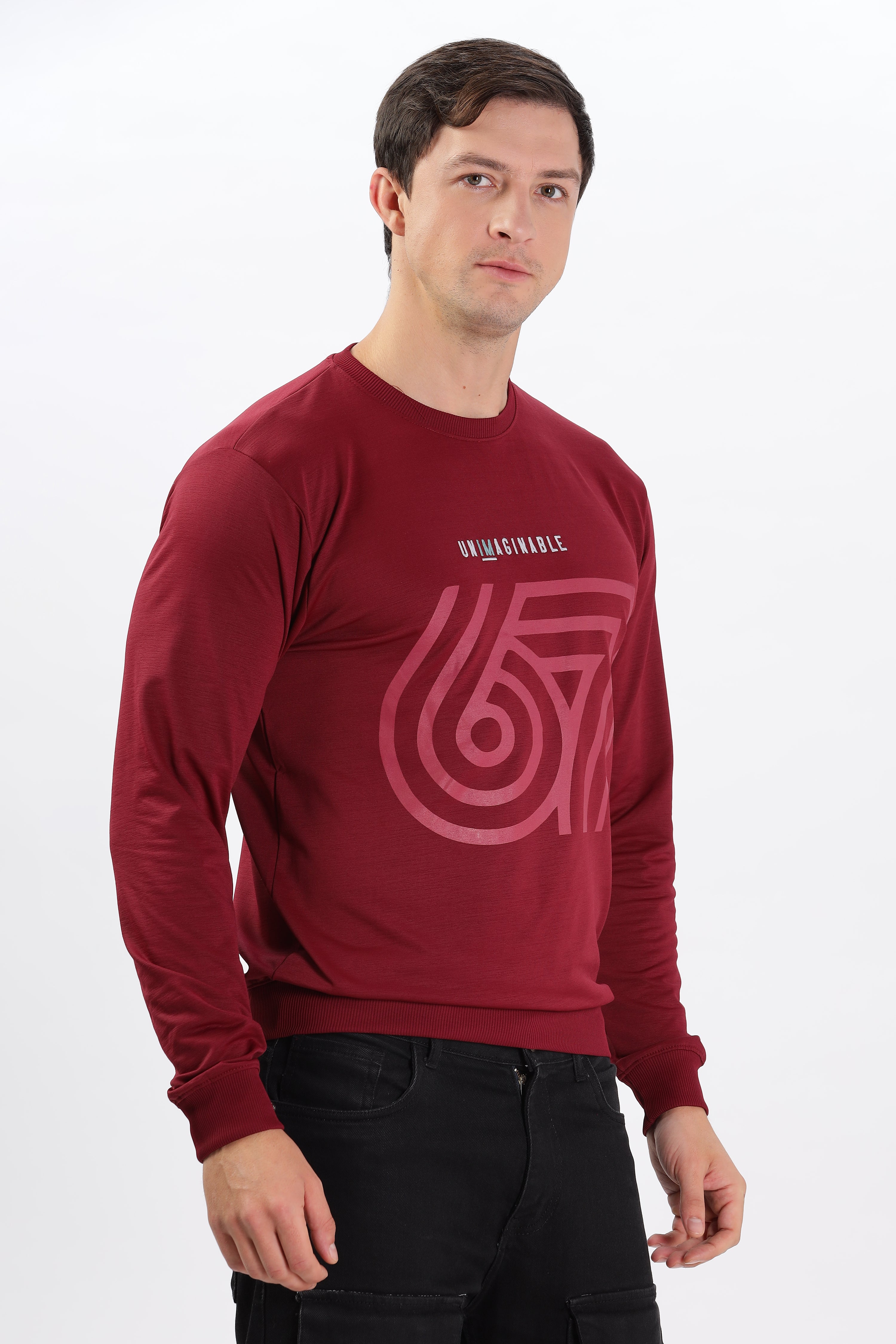 Color Hunt Men's Maroon Full Sleeve Regular Fit Sweatshirt