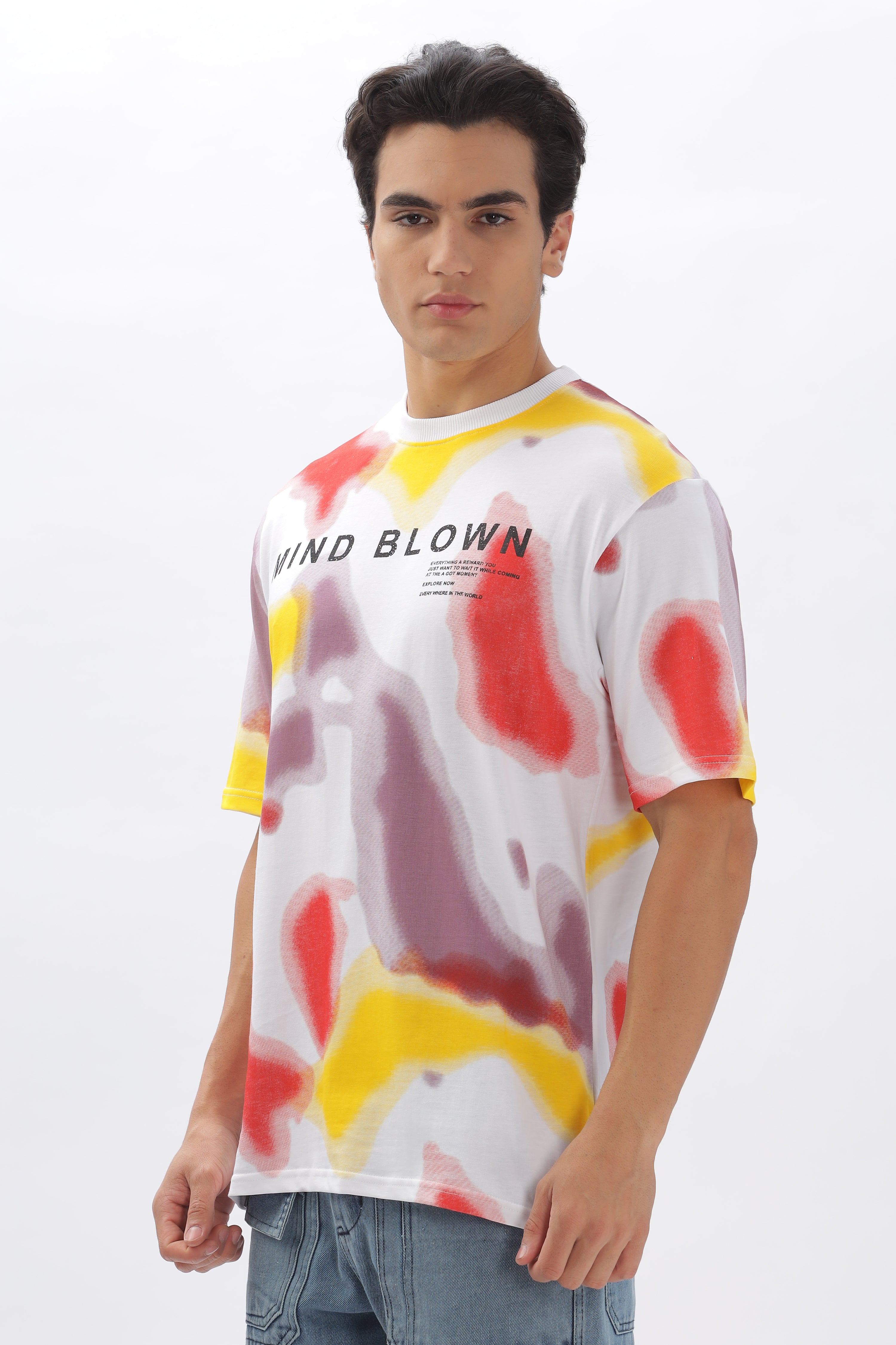 Color Hunt Men's Cotton White Half Sleeve Printed Oversize T-shirt - Colorhunt