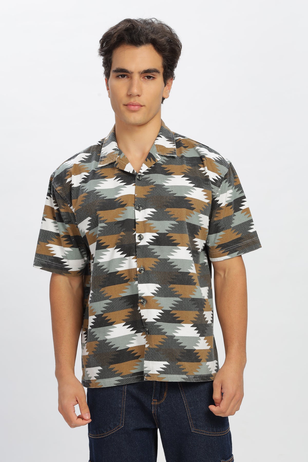 Color Hunt Brown Cotton Printed Oversize Shirt - Oversize Fit