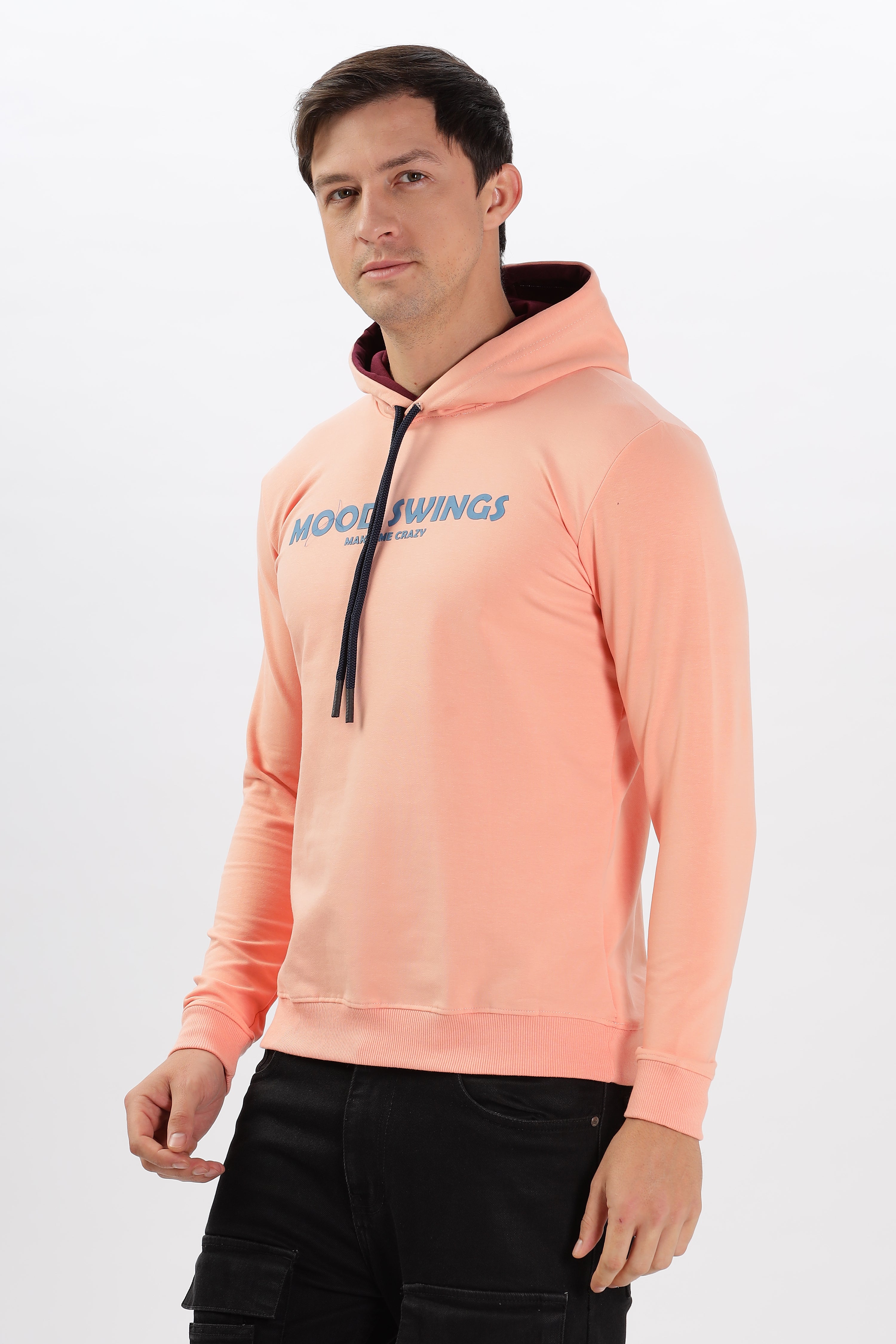 Color Hunt Men's Peach Pink Full Sleeve Regular Fit Hoodie