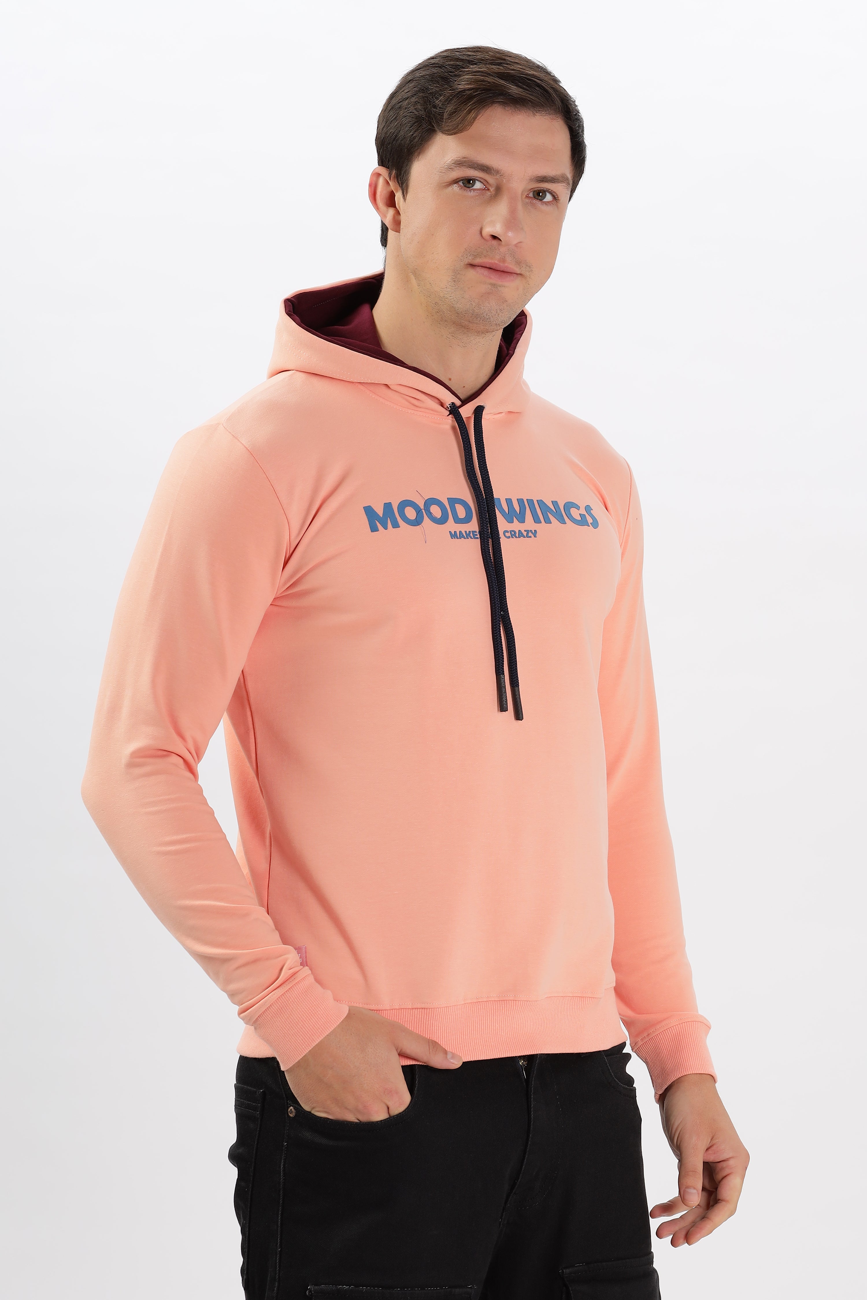 Color Hunt Men's Peach Pink Full Sleeve Regular Fit Hoodie