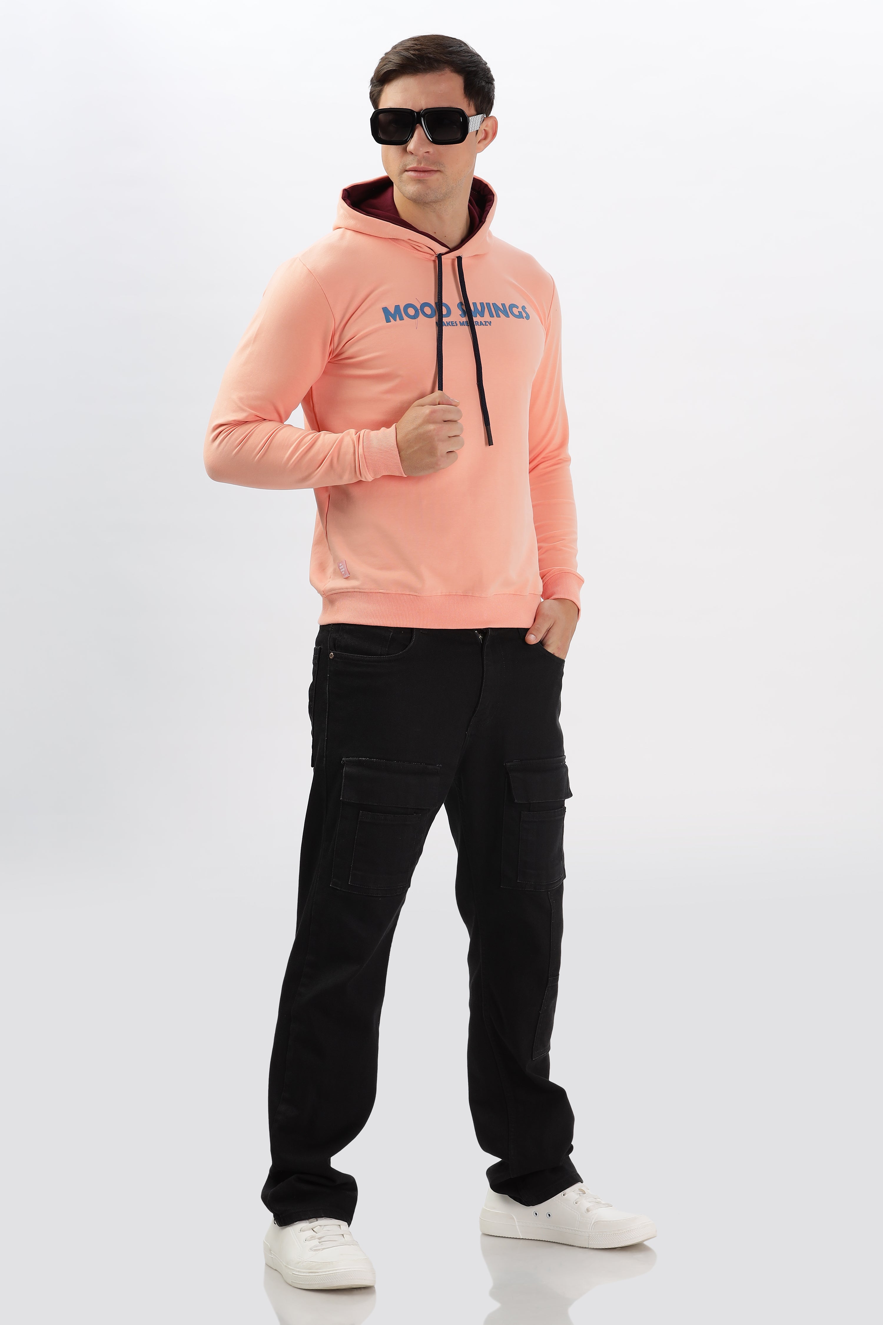 Color Hunt Men's Peach Pink Full Sleeve Regular Fit Hoodie